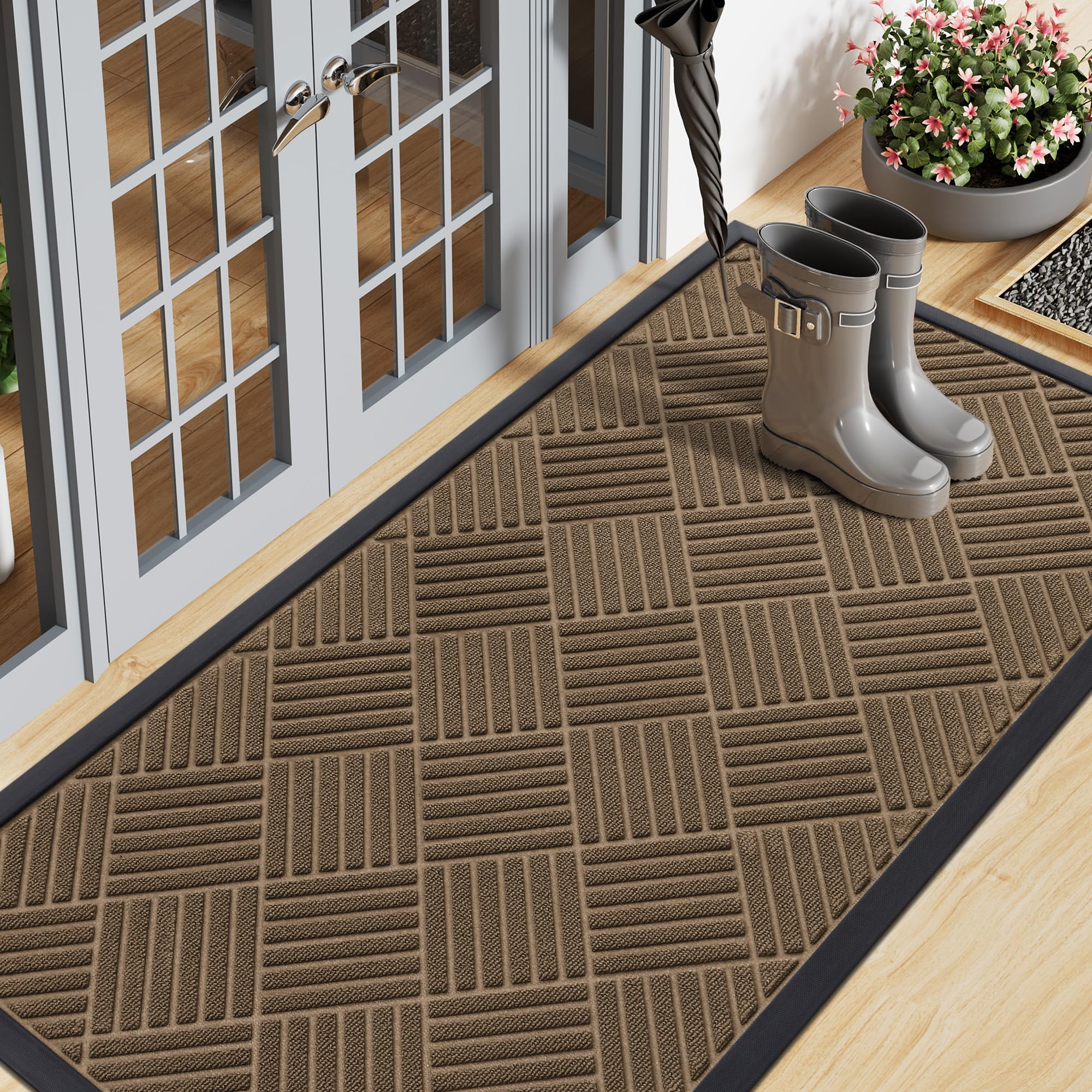 Smiry Front Door Mat Outside Entrance, Heavy Duty Outdoor Indoor Natural Rubber Doormat, Non Slip, Trap Dirt and Moisture, Easy Clean, Low Profile Patio Porch Entryway Mat, 29.5x17, Grey
