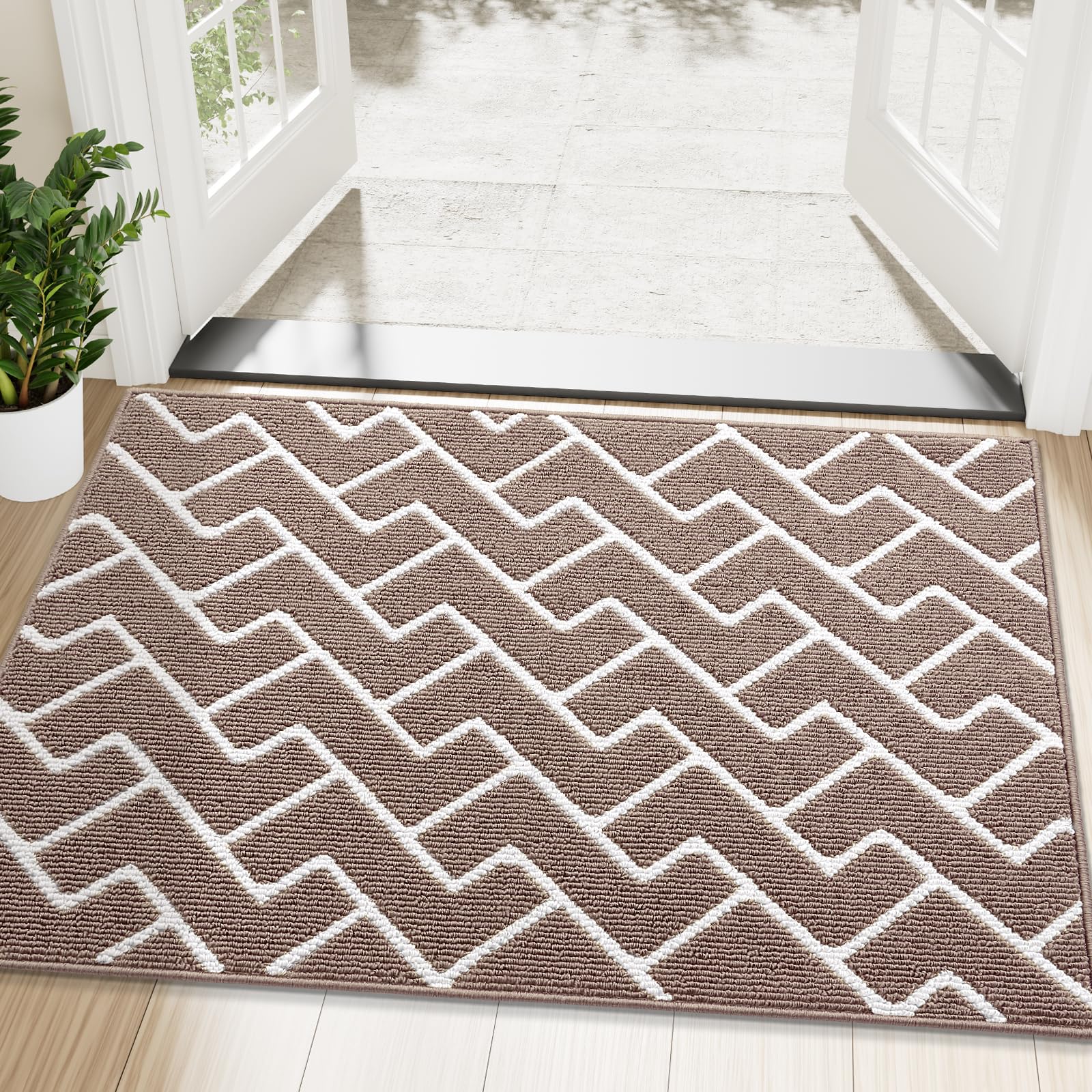 OLANLY Front Door Mat, Non-Slip Rubber Backing, Dirt Resistant and Absorbent, Washable, Easy to Clean Low-Profile Indoor Doormat for Back Door, Entryway, Inside Entrance, 32x20, Grey