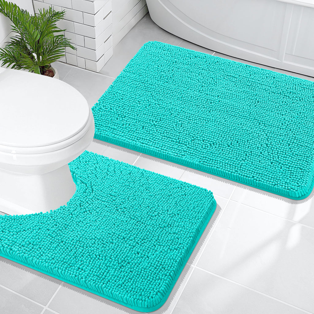 OLANLY Bathroom Rugs Sets 2 Piece, Soft Absorbent Chenille Bath Mats and U-Shaped Contour Toilet Mat Area Rug Set, Machine Washable Bath Carpet, Home Decor Accessories(30"x20"+24"x20", Grey)