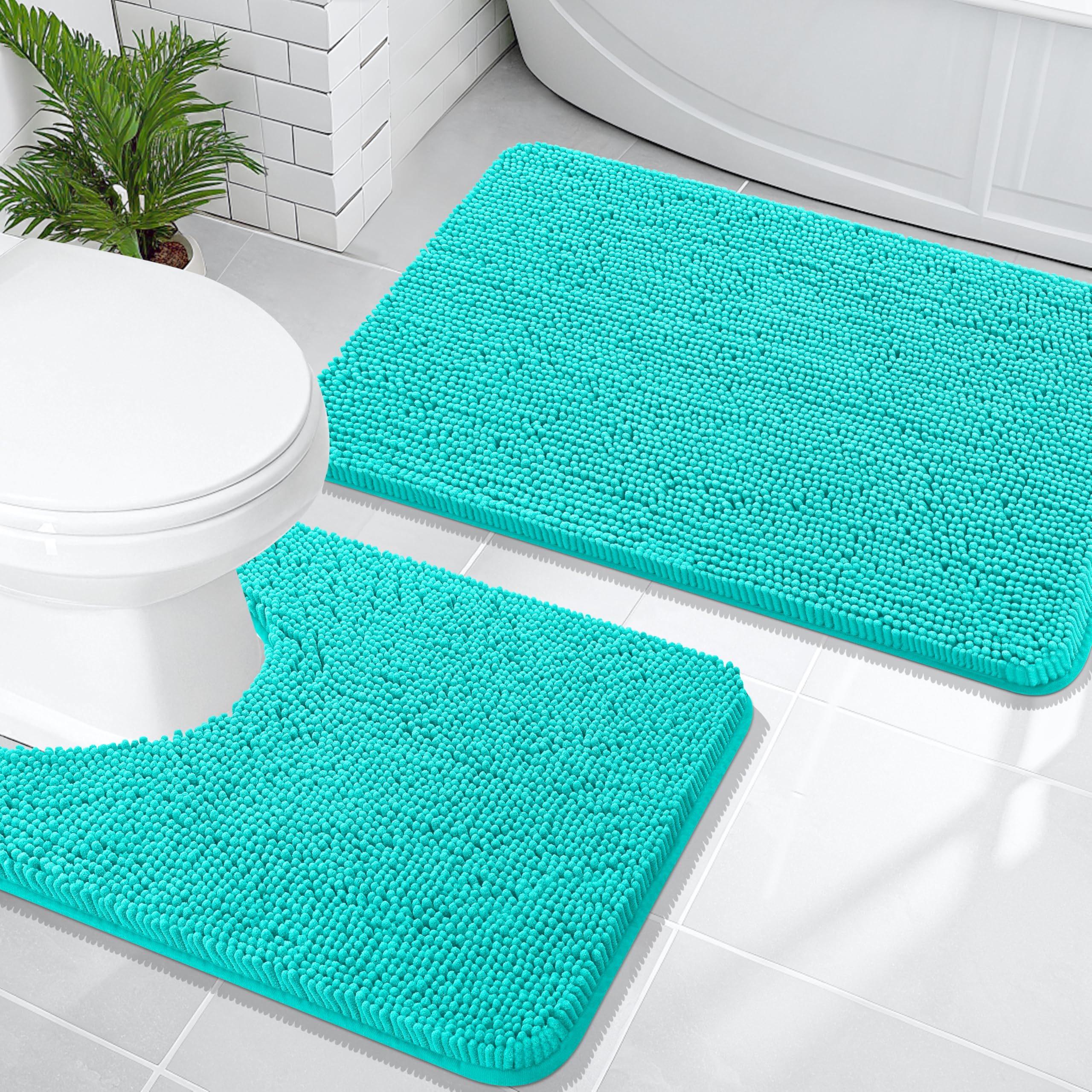OLANLY Bathroom Rugs Sets 2 Piece, Soft Absorbent Chenille Bath Mats and U-Shaped Contour Toilet Mat Area Rug Set, Machine Washable Bath Carpet, Home Decor Accessories(30"x20"+24"x20", Grey)