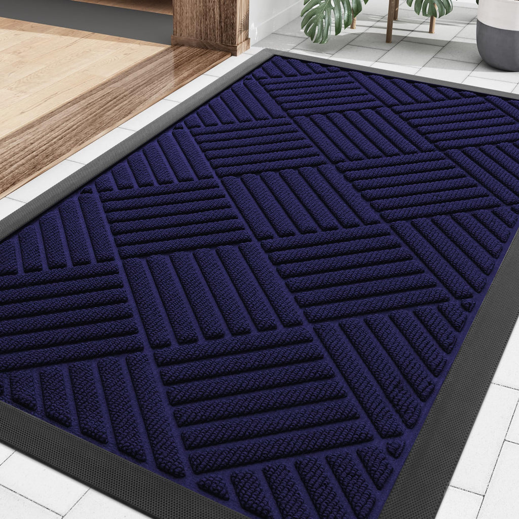 Smiry Front Door Mat Outside Entrance, Heavy Duty Outdoor Indoor Natural Rubber Doormat, Non Slip, Trap Dirt and Moisture, Easy Clean, Low Profile Patio Porch Entryway Mat, 29.5x17, Grey