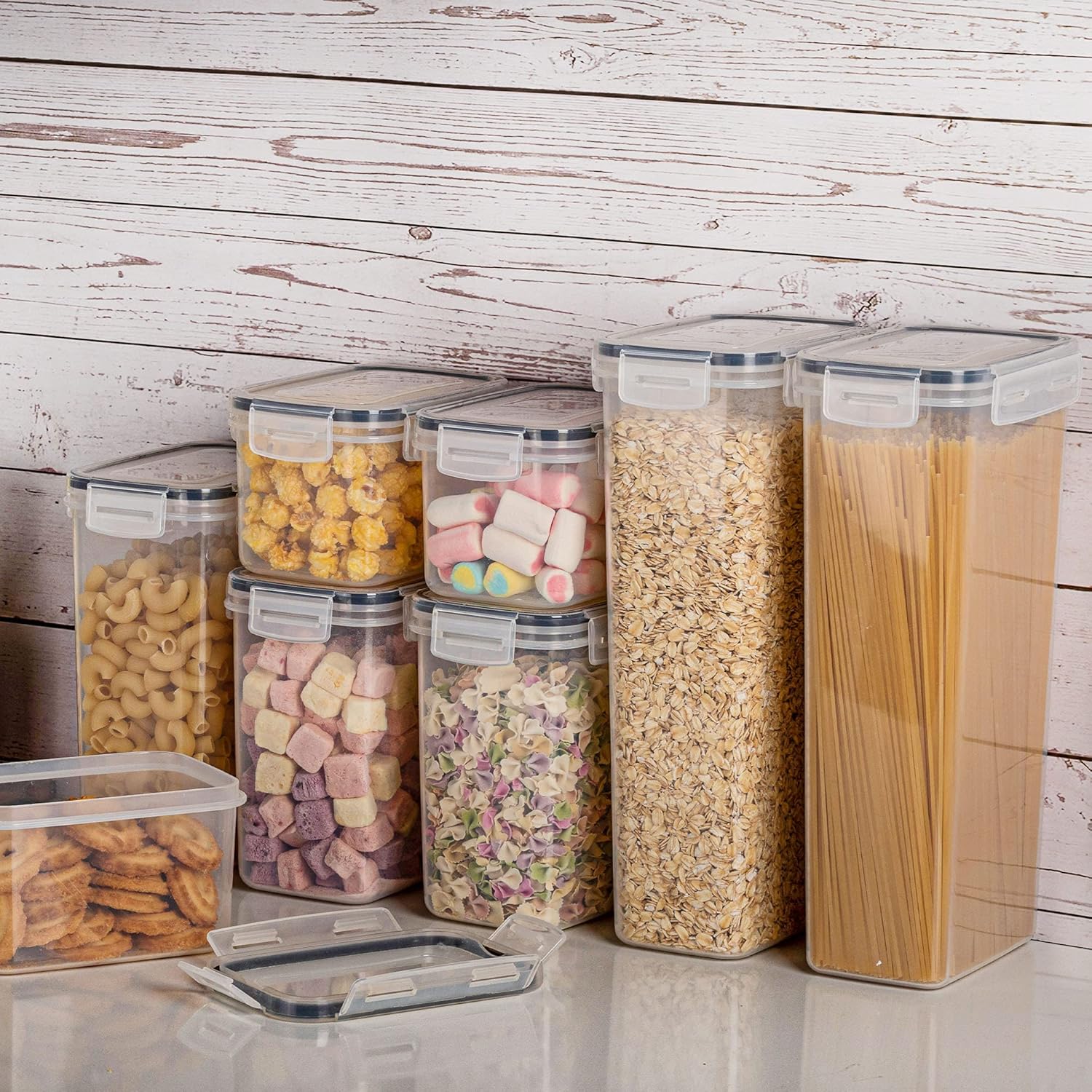 Vtopmart 32pcs Airtight Food Storage Containers Set, BPA Free Plastic Kitchen and Pantry Organization Canisters with Lids for Cereal, Dry Food, Flour and Sugar, Includes 32 Labels