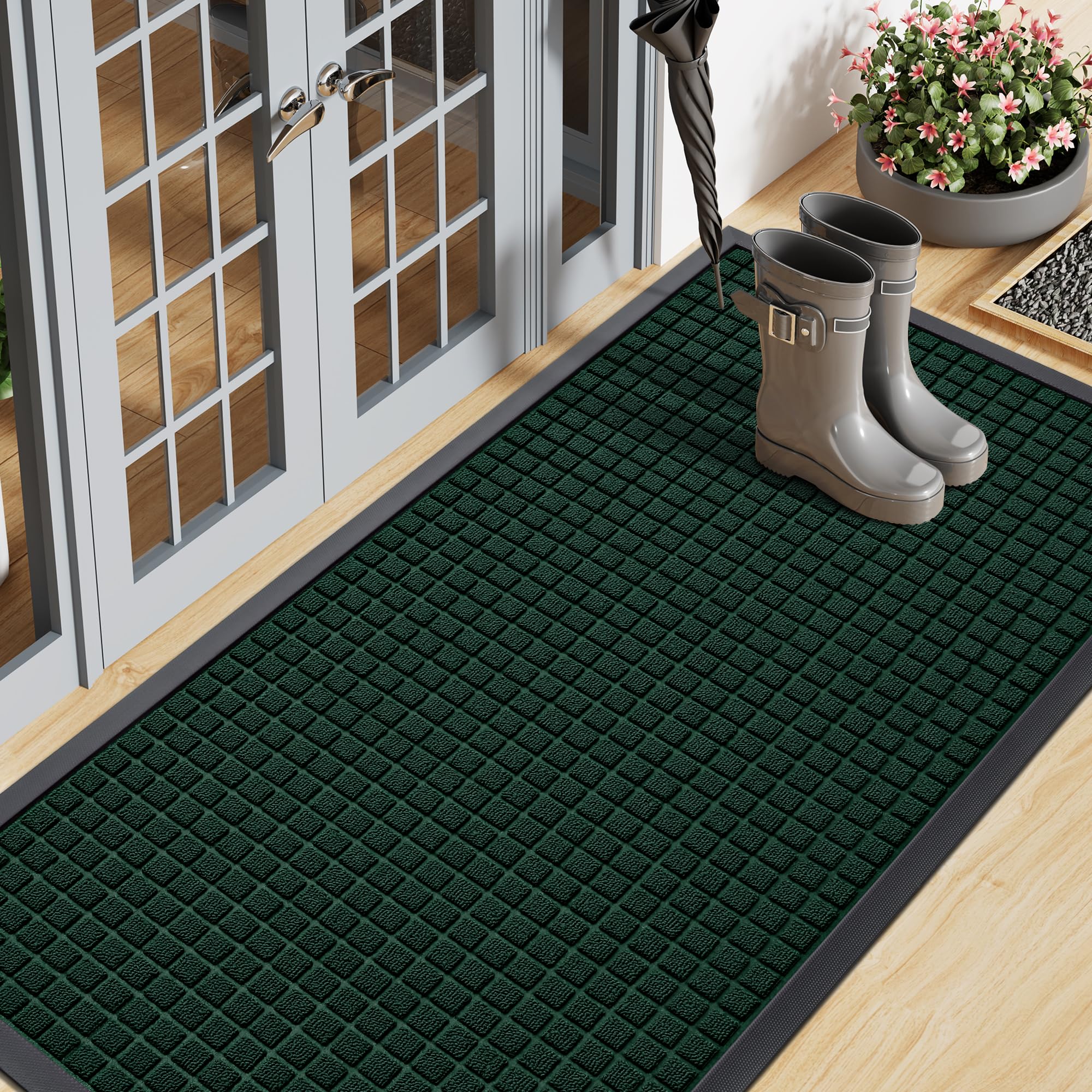 Smiry Front Door Mat Outside Entrance, Heavy Duty Natural Rubber Doormat, Non Slip, Trap Dirt and Moisture, Easy Clean, Low Profile Welcome Floor Mats for Indoor Outdoor Entry, 29.5x17 Inch, Black