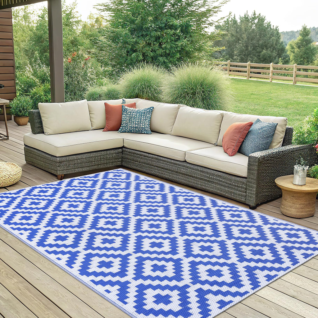 Smiry Waterproof Outdoor Rug 5x8 ft, Reversible Plastic Straw Patio Camping Rugs, Outdoor Indoor RV Mat Carpet for Patio, Outside Entry, Backyard, Deck, Bench, Picnic, Camper, Black & Beige