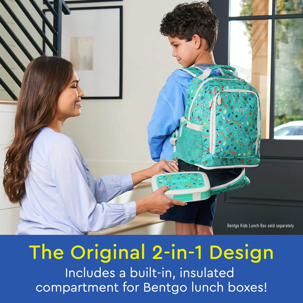 Bentgo Kids 2-in-1 Backpack & Insulated Lunch Bag - Durable 16” Backpack & Lunch Container in Unique Prints for School & Travel - Water Resistant, Padded & Large Compartments (Dinosaur)