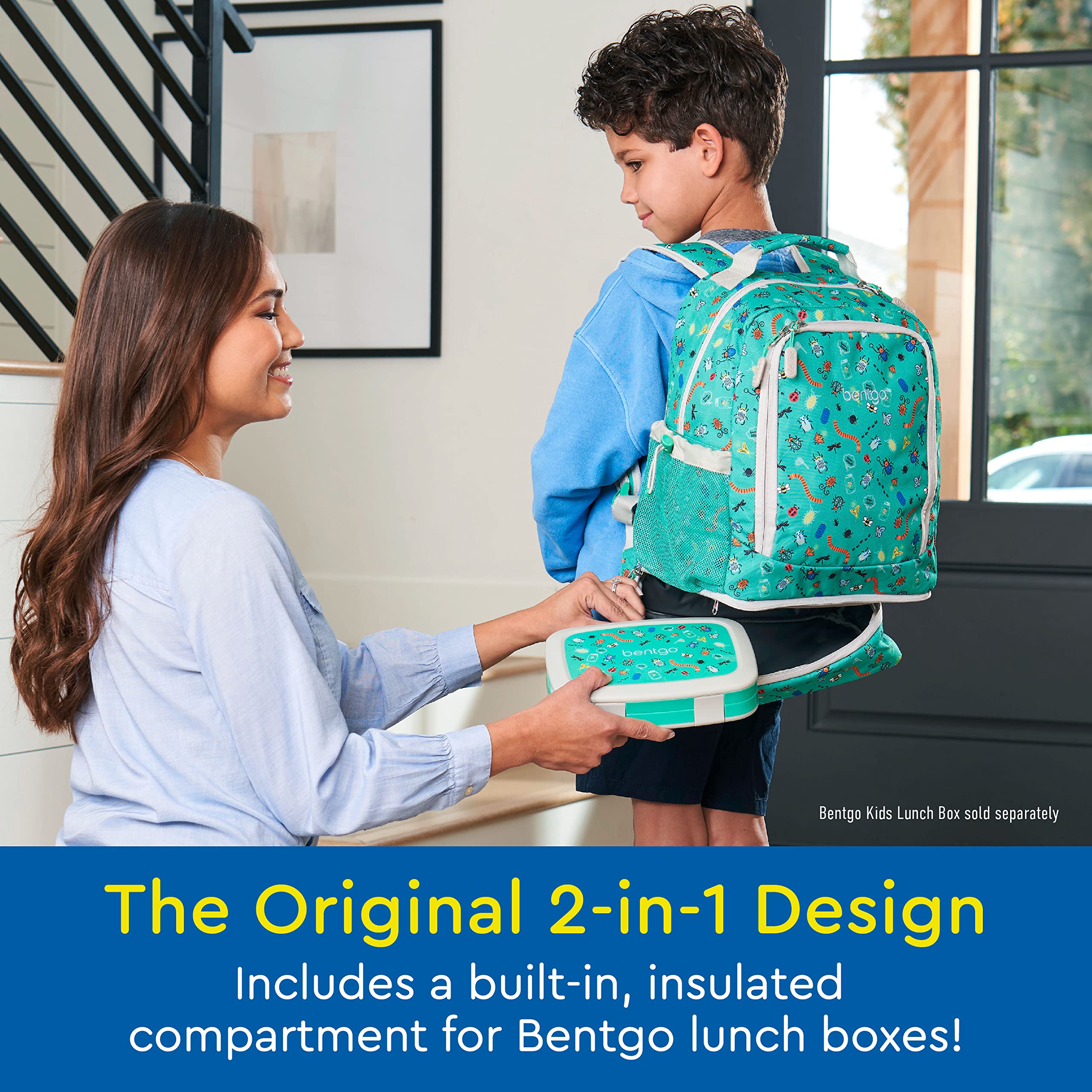 Bentgo Kids 2-in-1 Backpack & Insulated Lunch Bag - Durable 16” Backpack & Lunch Container in Unique Prints for School & Travel - Water Resistant, Padded & Large Compartments (Dinosaur)