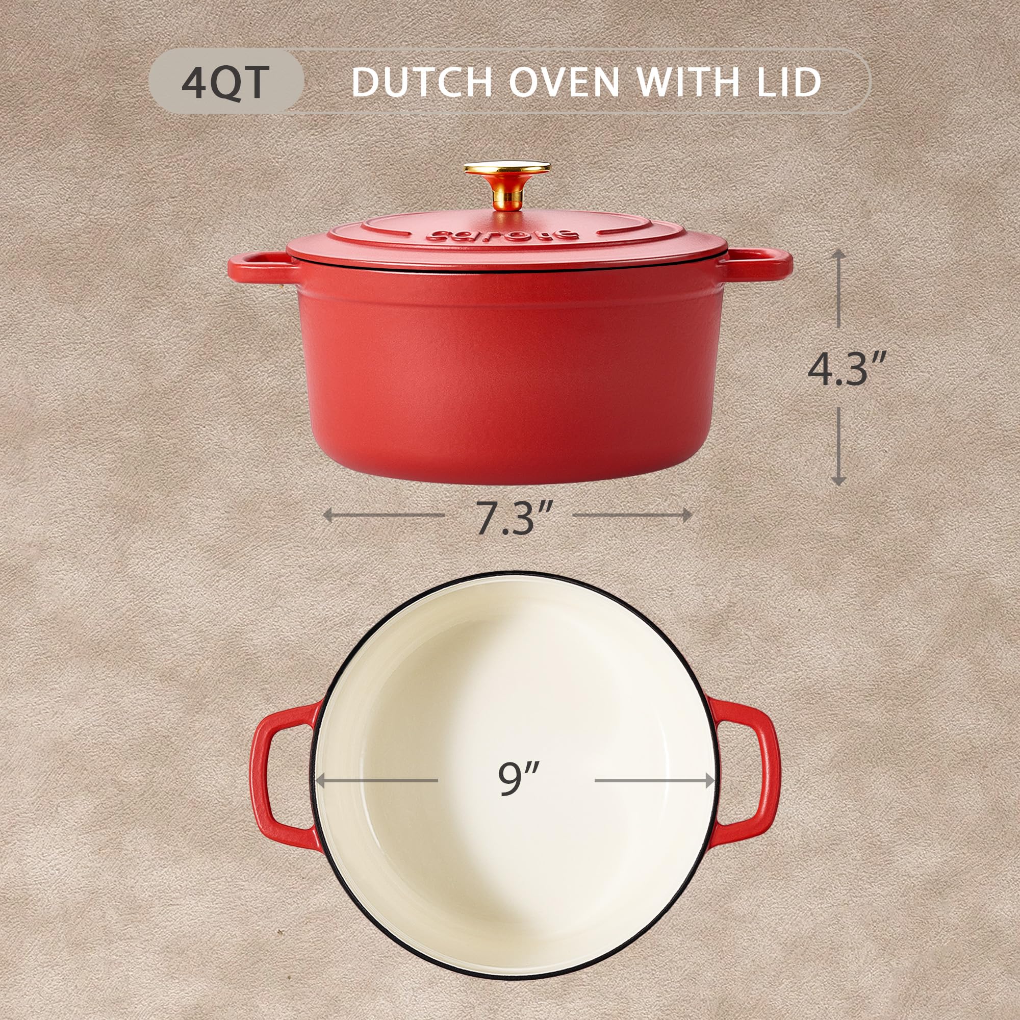 CAROTE 7QT Enameled Cast Iron Dutch Oven Pot with Lid, Heavy-Duty Dutch Ovens for Sourdough Bread Baking, Braising, Stews, Roasting, Healthy & Non-Toxic, Dual Handles, All Stovetop Compatible, Oven Safe up to 500° F, Cream White