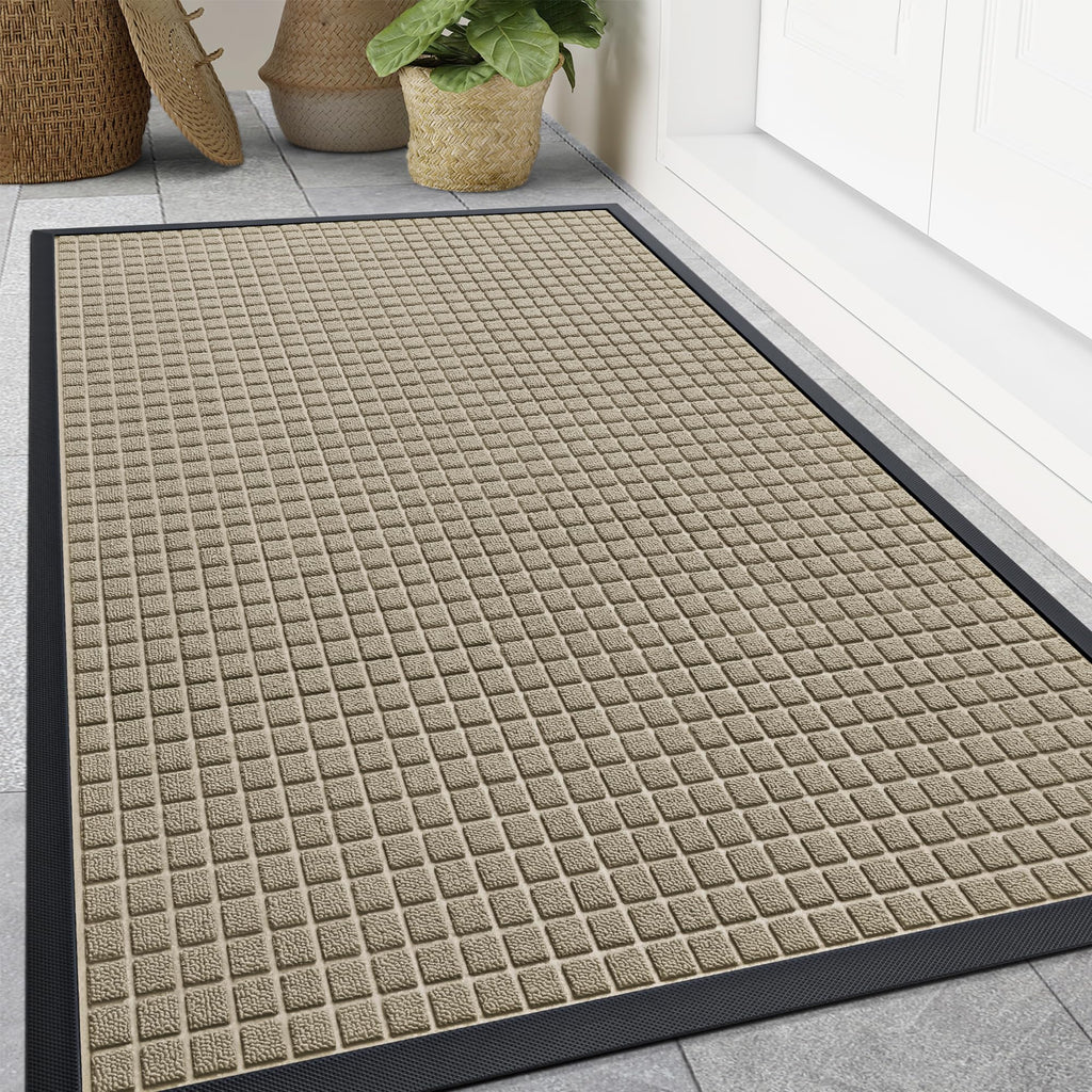 Smiry Front Door Mat Outside Entrance, Heavy Duty Natural Rubber Doormat, Non Slip, Trap Dirt and Moisture, Easy Clean, Low Profile Welcome Floor Mats for Indoor Outdoor Entry, 29.5x17 Inch, Black