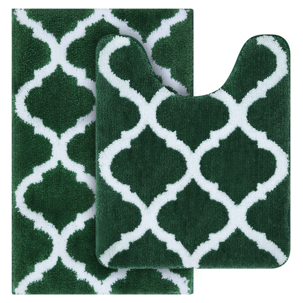 OLANLY Bathroom Rugs Set 2 Piece, Microfiber Bath Shower Mat and U-Shaped Toilet Rug, Machine Wash Dry, Non-Slip Absorbent Shaggy Bath Mats for Tub, Shower and Bathroom (30"x20"+24"x20", Grey)