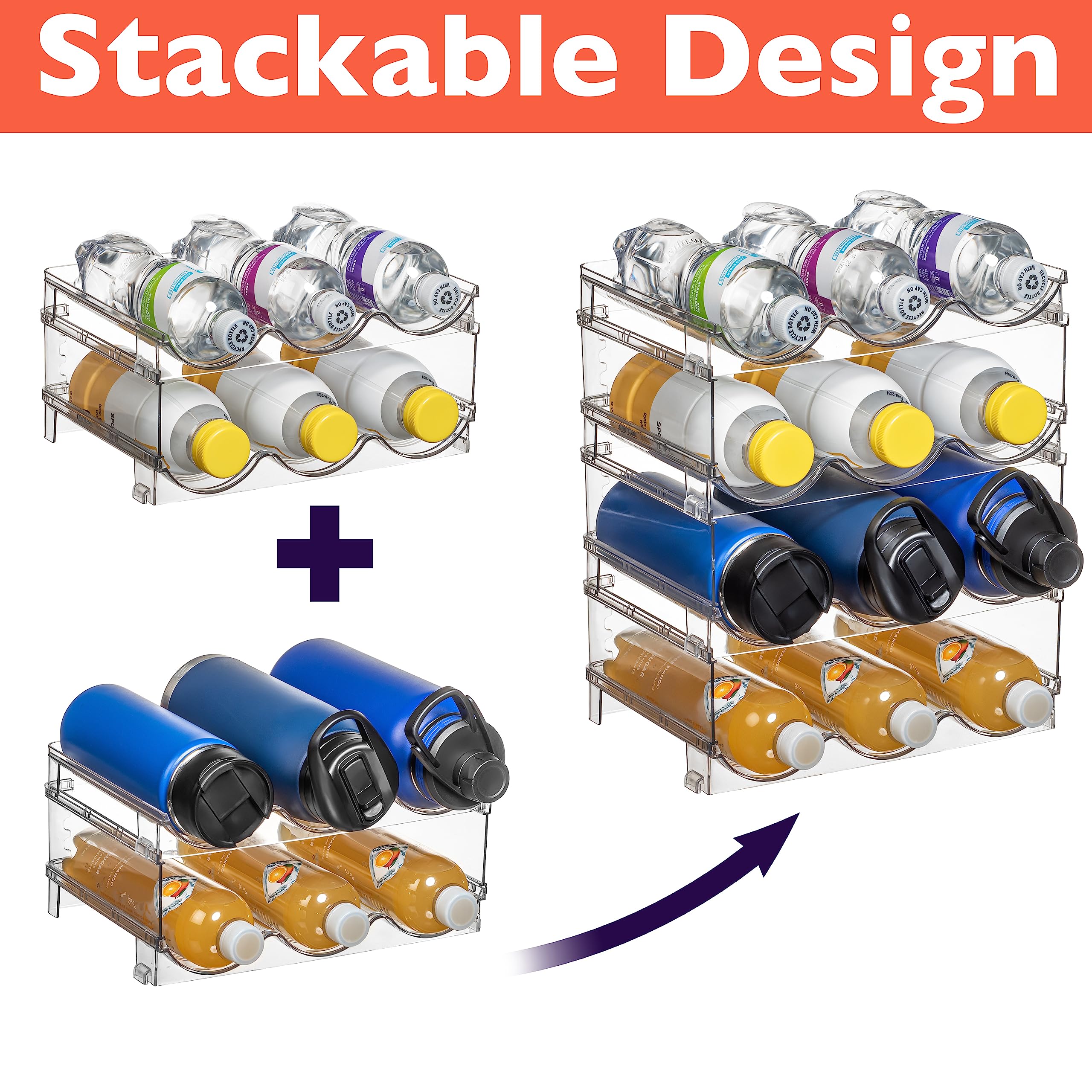 ClearSpace Water Bottle Organizer for Cabinet – Stackable Water Bottle Holder for Cabinet or Wine Rack for Home Organization Storage – Drink Organizer for Fridge, Kitchen Organization, 4 Pack