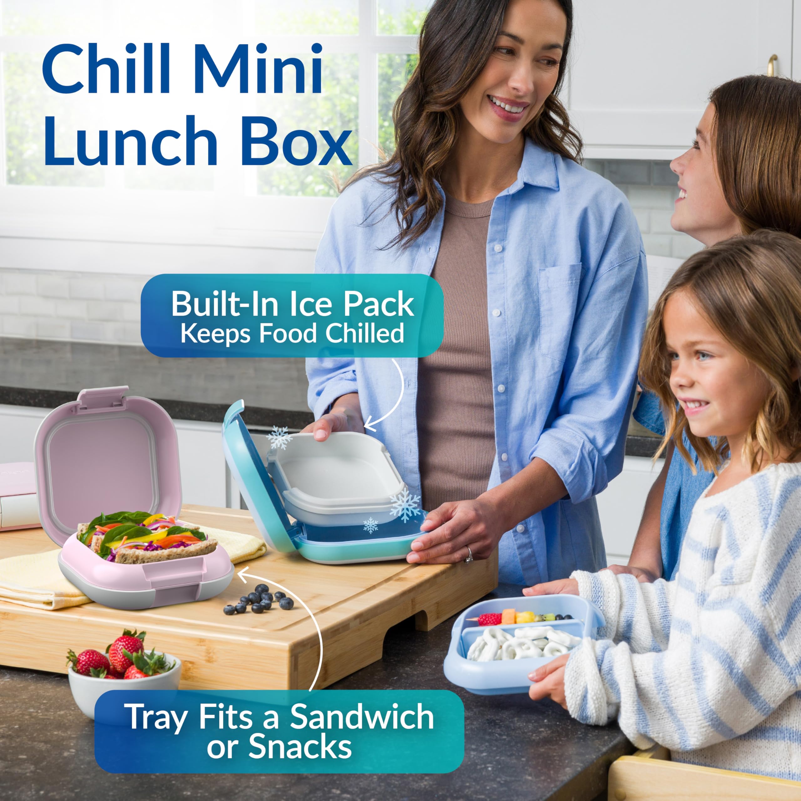 Bentgo Chill Mini Leak-Proof Lunch Box – Built-In Ice Pack Keeps Food Cold, 2.7-Cup Capacity for Snacks or a Sandwich, 3 or 4 Compartments, PFAS & BPA-Free, Ideal for Adults & Kids 3+ (Lilac Mist)