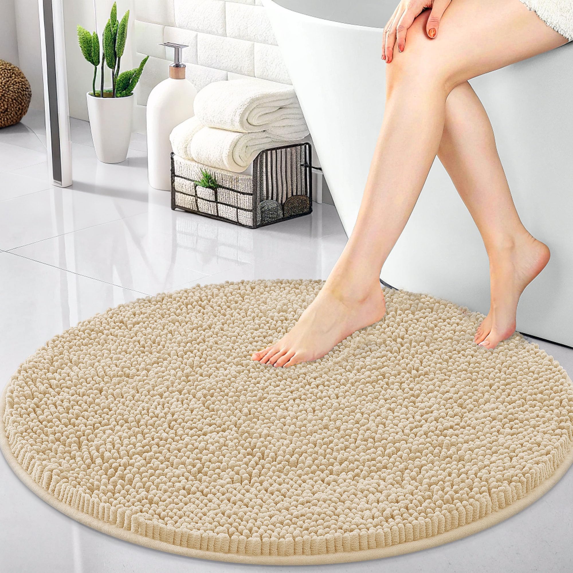 OLANLY 30-inch Round Bathroom Rugs, Extra Soft and Absorbent Chenille Bath Rugs, Quick Dry Machine Washable Bath Mats for Bathroom Floor, Tub and Shower, Home Decor Accessories, Grey