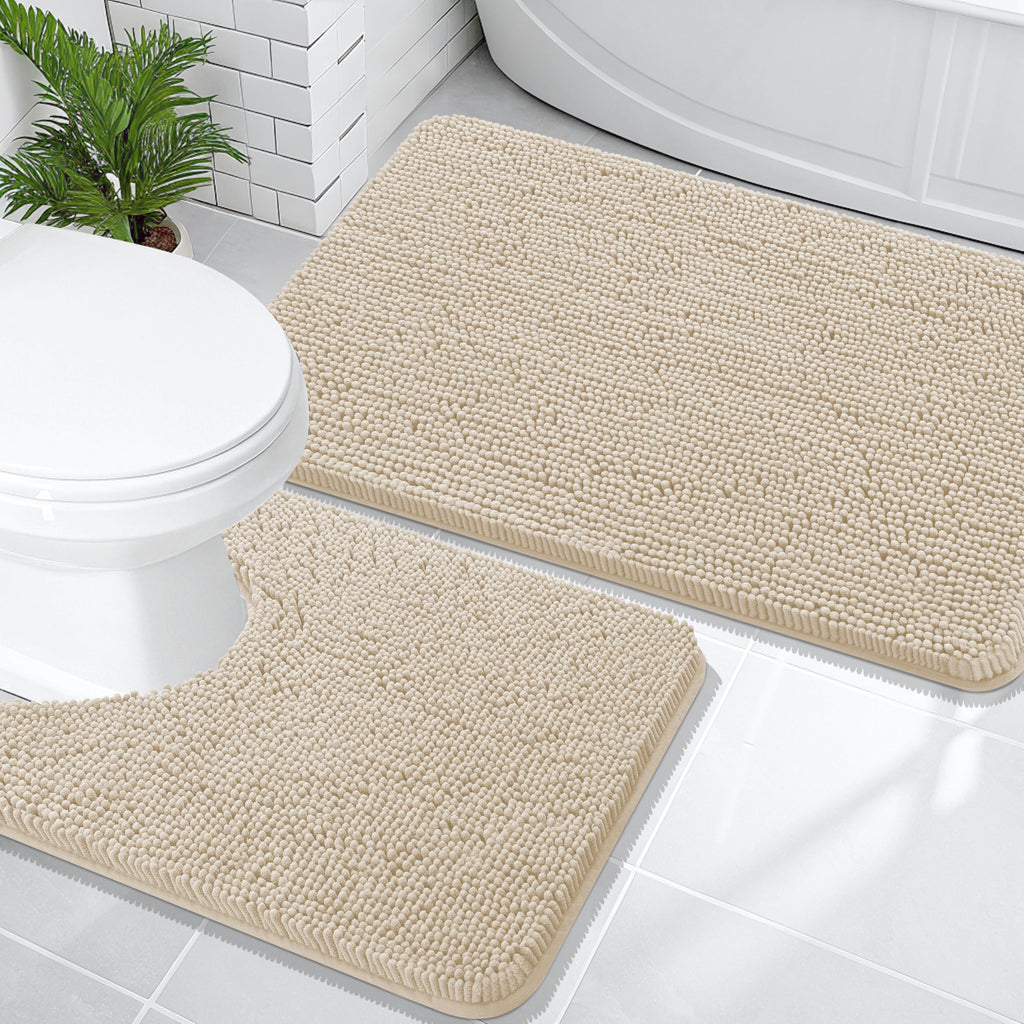 OLANLY Bathroom Rugs Sets 2 Piece, Soft Absorbent Chenille Bath Mats and U-Shaped Contour Toilet Mat Area Rug Set, Machine Washable Bath Carpet, Home Decor Accessories(30"x20"+24"x20", Grey)