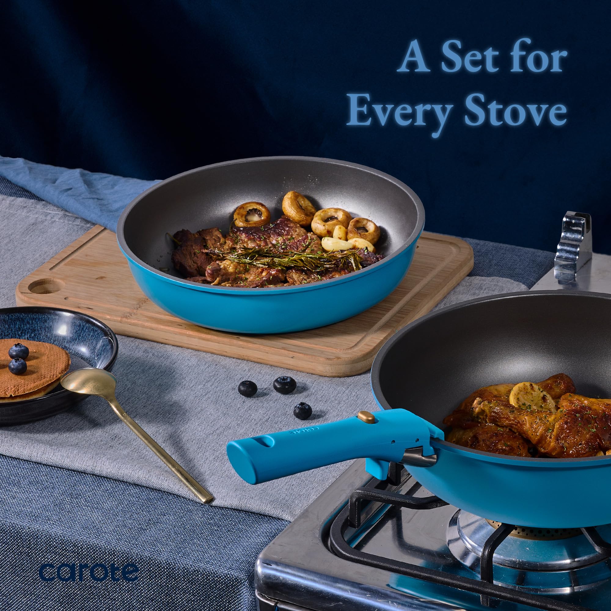 CAROTE 21pcs Pots and Pans Set, Nonstick Cookware Set Detachable Handle, Induction Kitchen Cookware Sets Non Stick with Removable Handle, RV Cookware Set, Gold and Purple