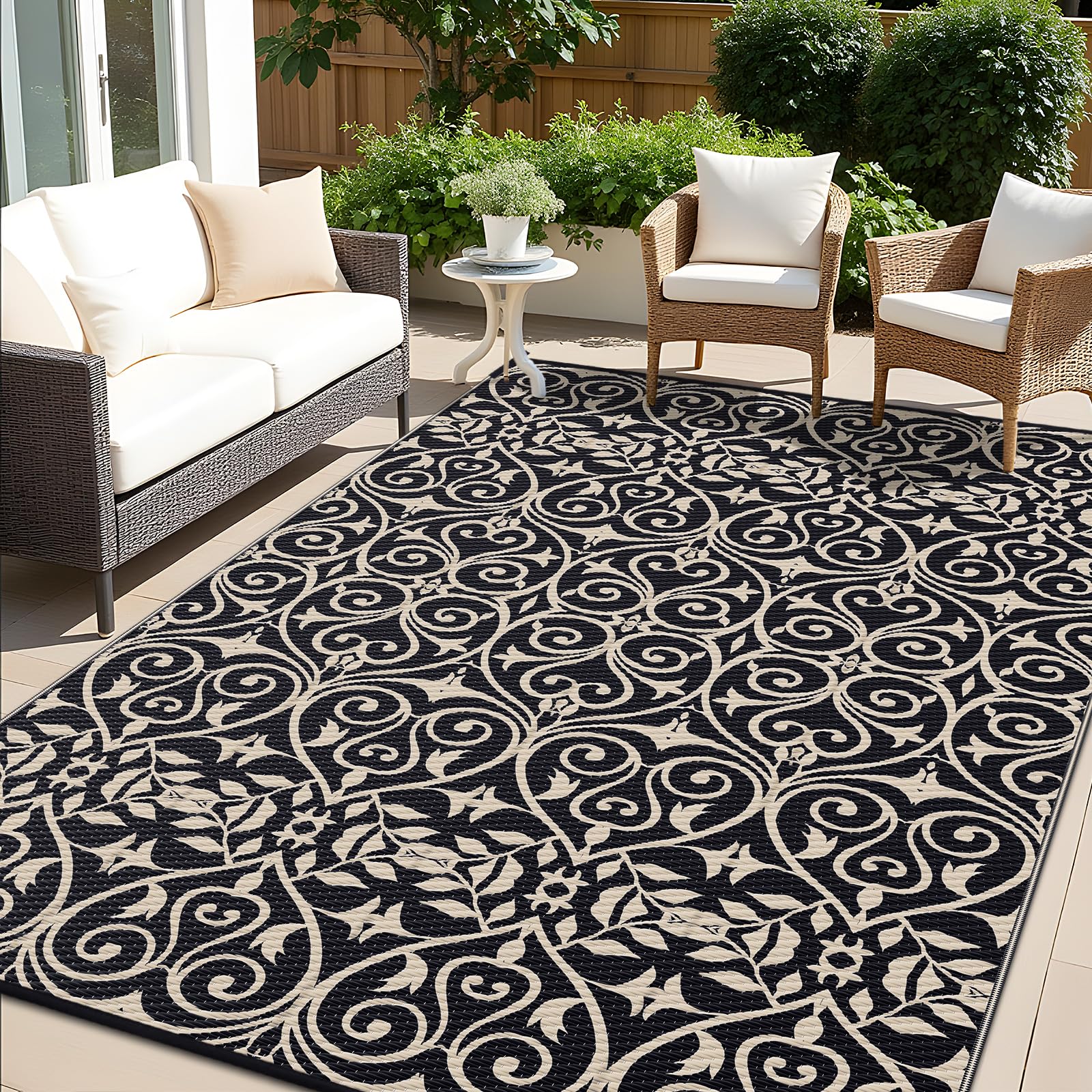 OLANLY Outdoor Rug 5x8 ft Waterproof, Reversible Outdoor Plastic Straw Rug, RV Mat, Indoor Outdoor Carpet Clearance for Patio, Camping, Balcony, Deck, Backyard, Grey & White