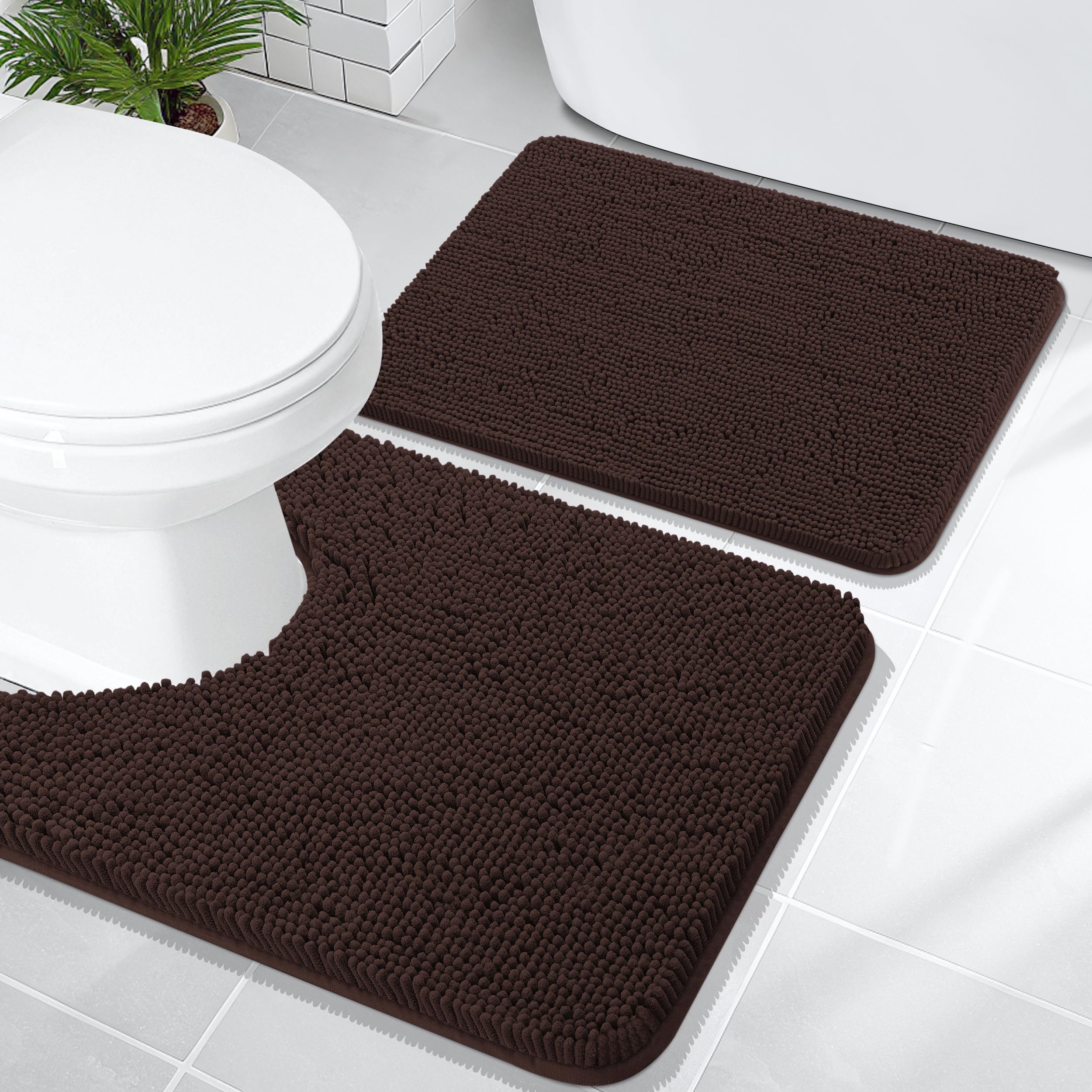 OLANLY Bathroom Rugs Sets 2 Piece, Soft Absorbent Chenille Bath Mats and U-Shaped Contour Toilet Mat Area Rug Set, Machine Washable Bath Carpet, Home Decor Accessories(30"x20"+24"x20", Grey)