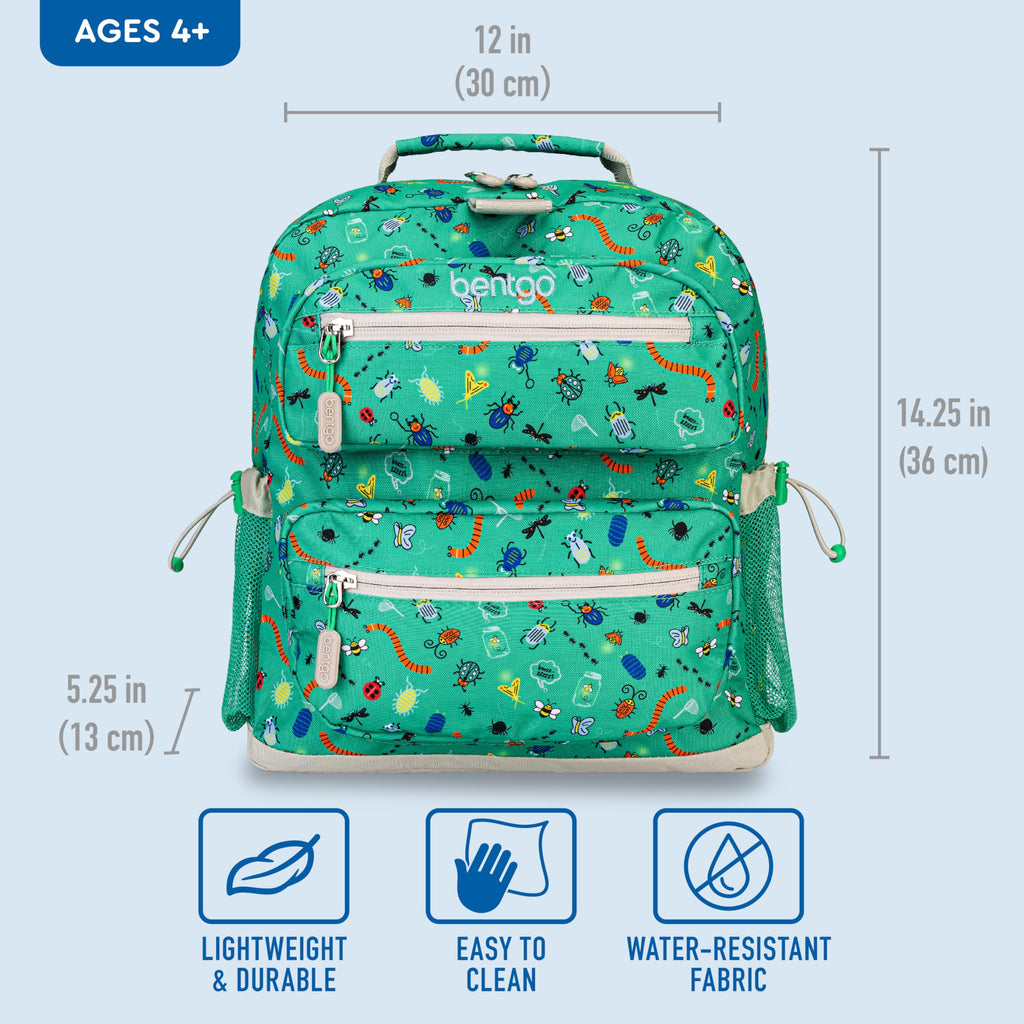 Bentgo Kids Backpack - Lightweight 14” Backpack in Fun Prints for School, Travel, & Daycare, Ideal for Ages 4+, Roomy Interior, Durable & Water-Resistant Fabric, & Loop for Lunch Bag (Trucks)