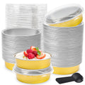 8 OZ Mini Cake Pans Disposable Ramekins with Lids Round Aluminum Mini Foil Cake Tins Baking Pans for Party Wedding Pudding (Black Gold, 25 Pack)