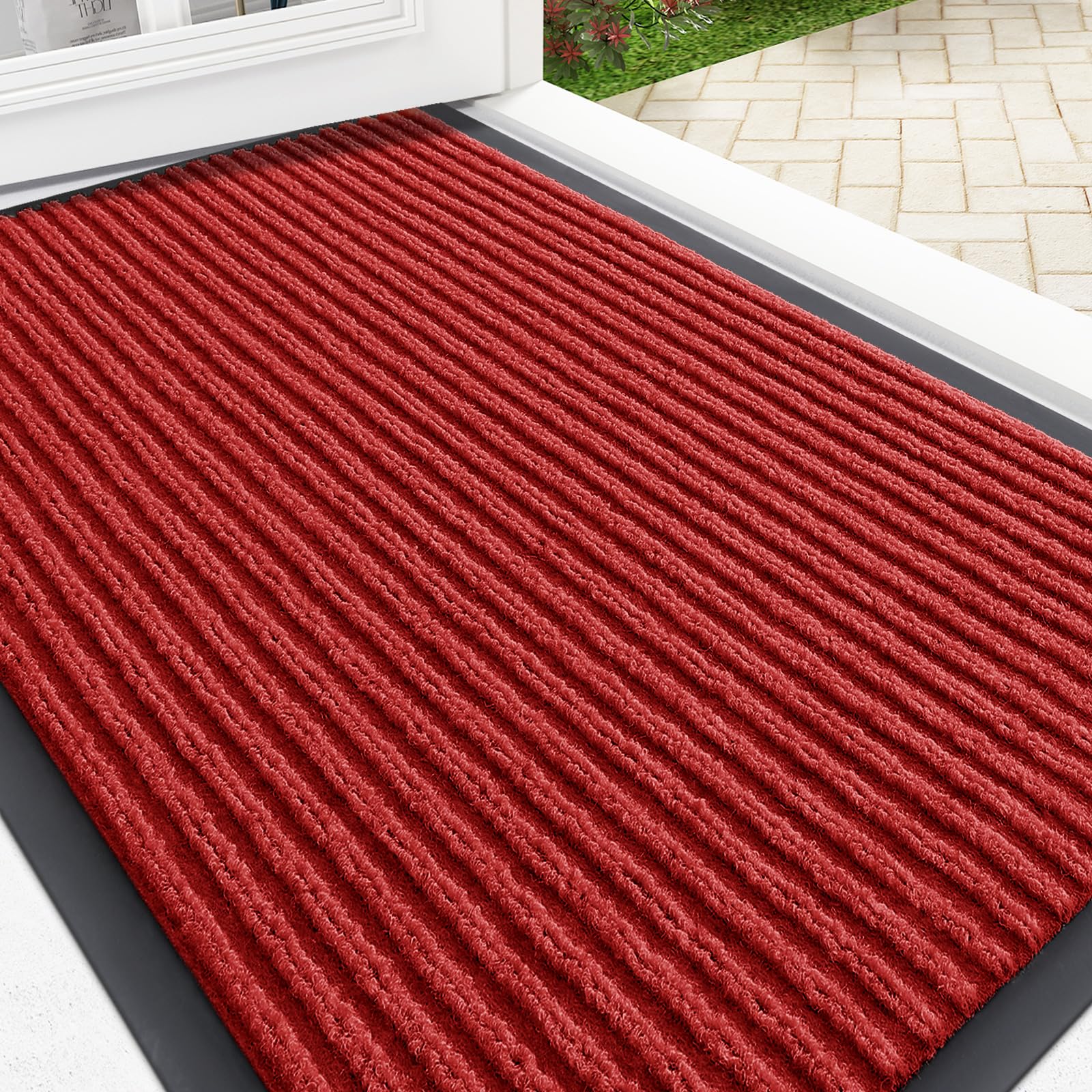 OLANLY Front Door Mat Indoor Outdoor Entrance, Waterproof Heavy Duty Doormat, Fade Resistant, Low Profile, Easy Clean Patio Porch Welcome Floor Mats for Entry, 29.5x17, Grey