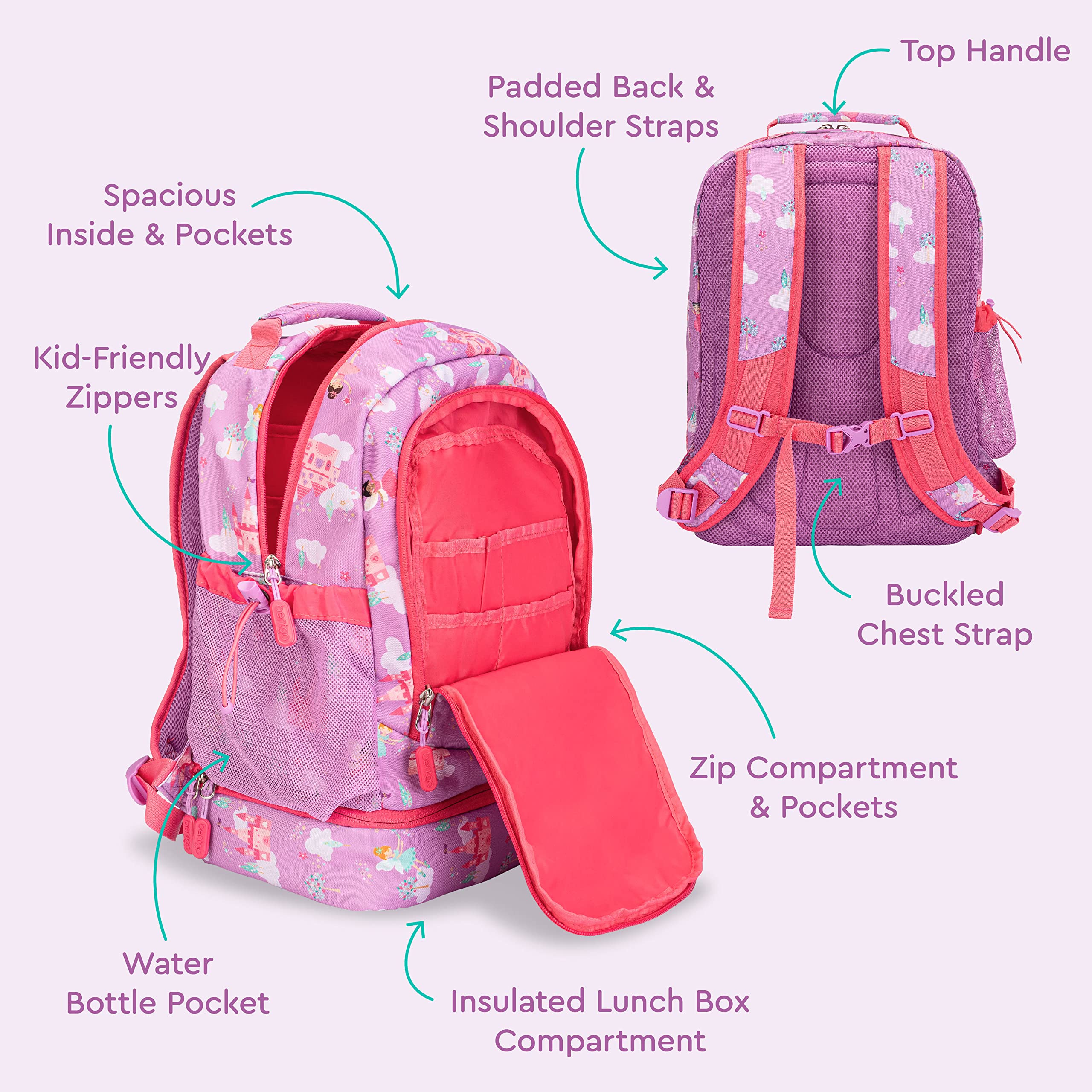 Bentgo Kids 2-in-1 Backpack & Insulated Lunch Bag - Durable 16” Backpack & Lunch Container in Unique Prints for School & Travel - Water Resistant, Padded & Large Compartments (Dinosaur)