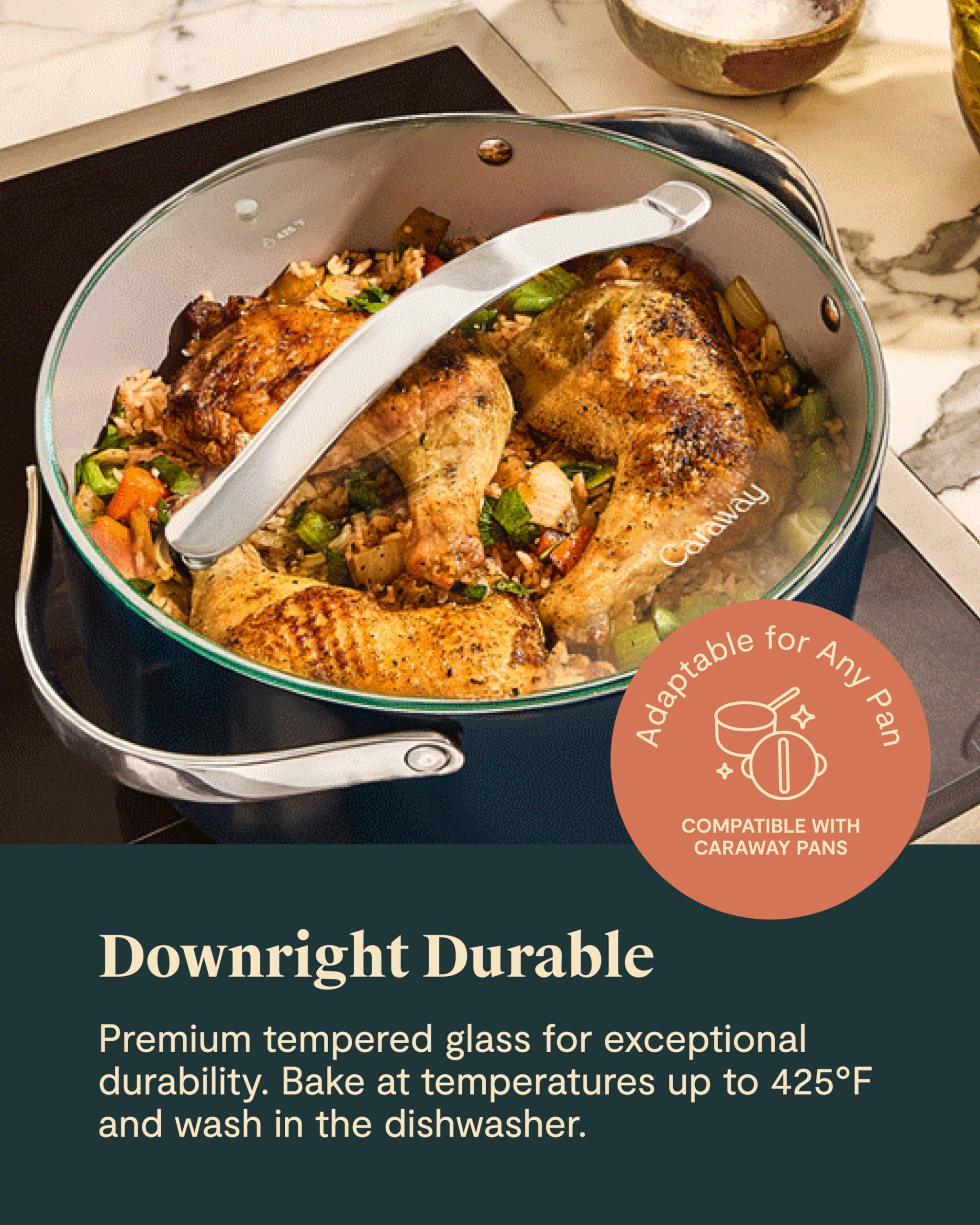 Caraway 10.5" Glass Lid for Pots and Pans - Made With Tempered Glass - Sized to Fit Caraway Ceramic-Coated & Stainless Steel Cookware