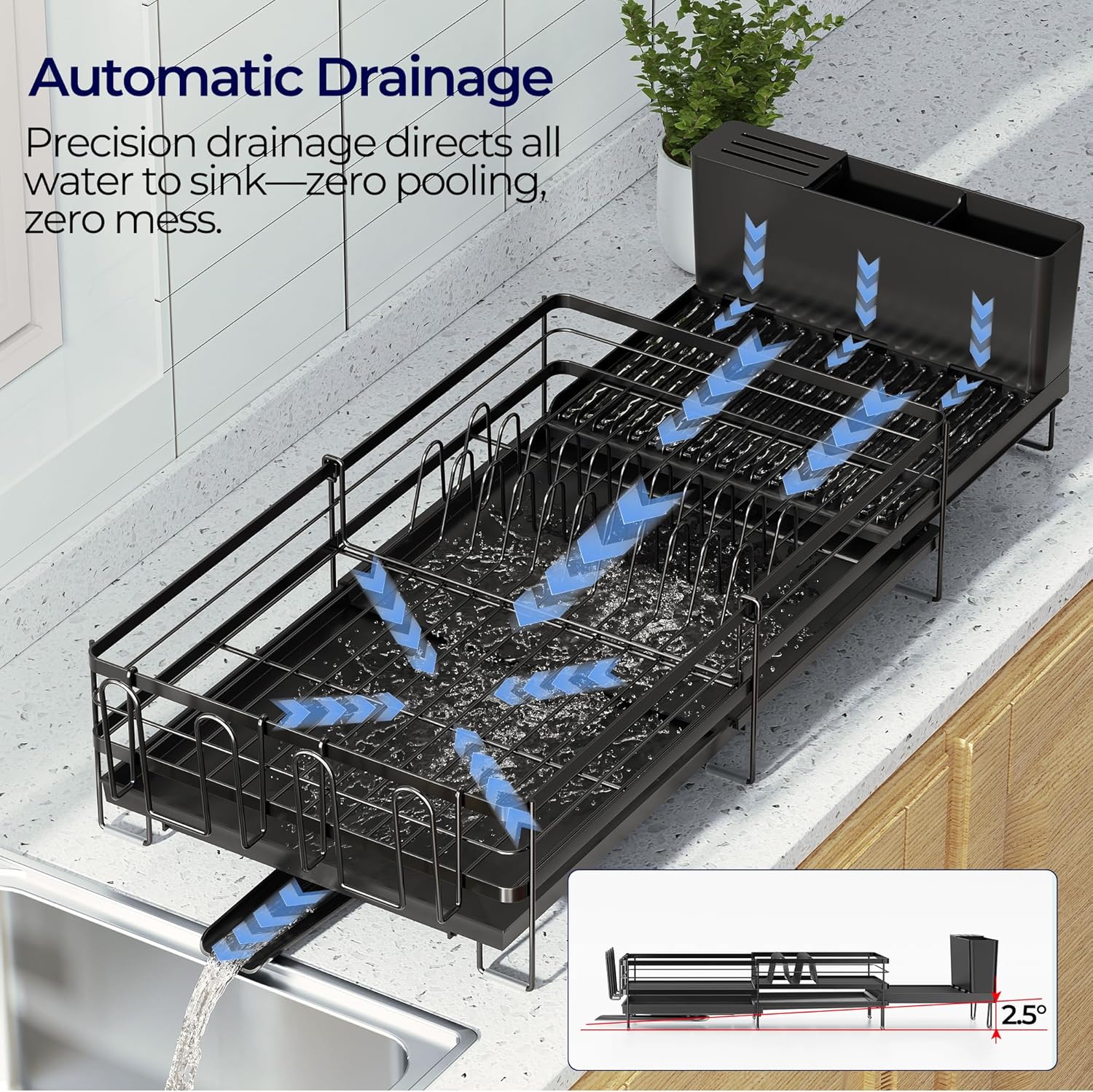 ORDORA Pots and Pans Organizer for Cabinet 16.61'' Height & Extendable Large Dish Drying Rack for Kitchen Counter