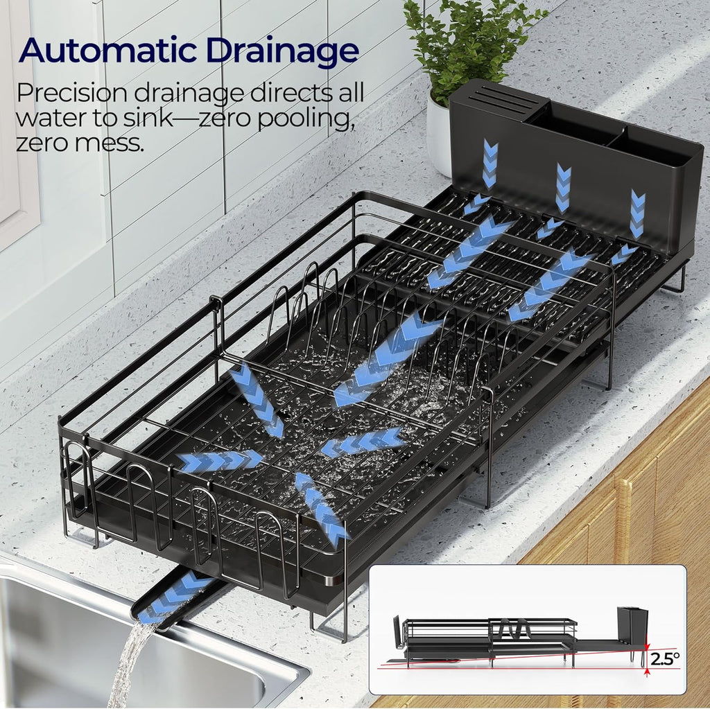 ORDORA Pots and Pans Organizer Rack for Cabinet, 15.83" Height & Extendable Large Dish Drying Rack for Kitchen Counter
