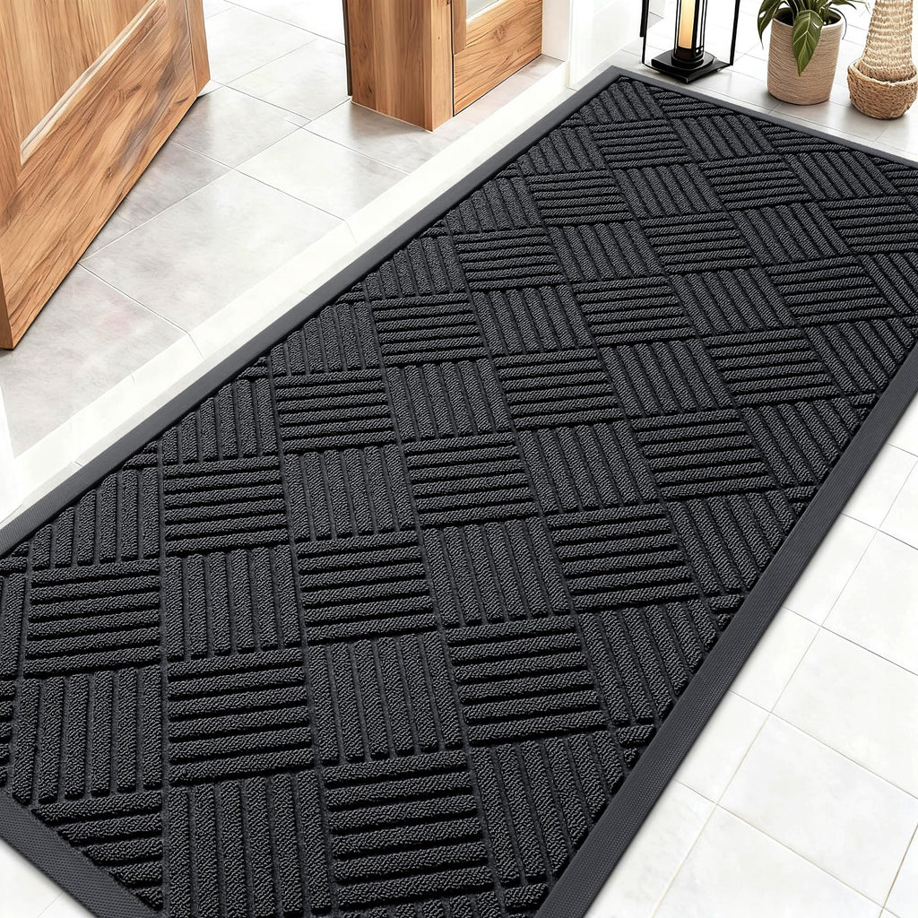 OLANLY Front Door Mat Outside Entrance 29.5x17, Absorbent, Heavy Duty Sturdy Natural Rubber Doormat Indoor Outdoor, Stain and Fade Resistant, Non-Slip Low Profile Floor Mat for Entryway, Grey Diamond