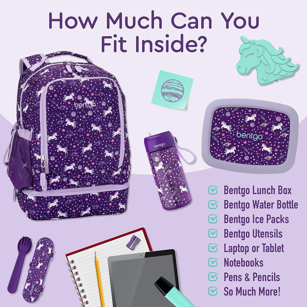 Bentgo 2-in-1 Backpack & Insulated Lunch Bag Set With Stainless Steel Water Bottle (Unicorn)