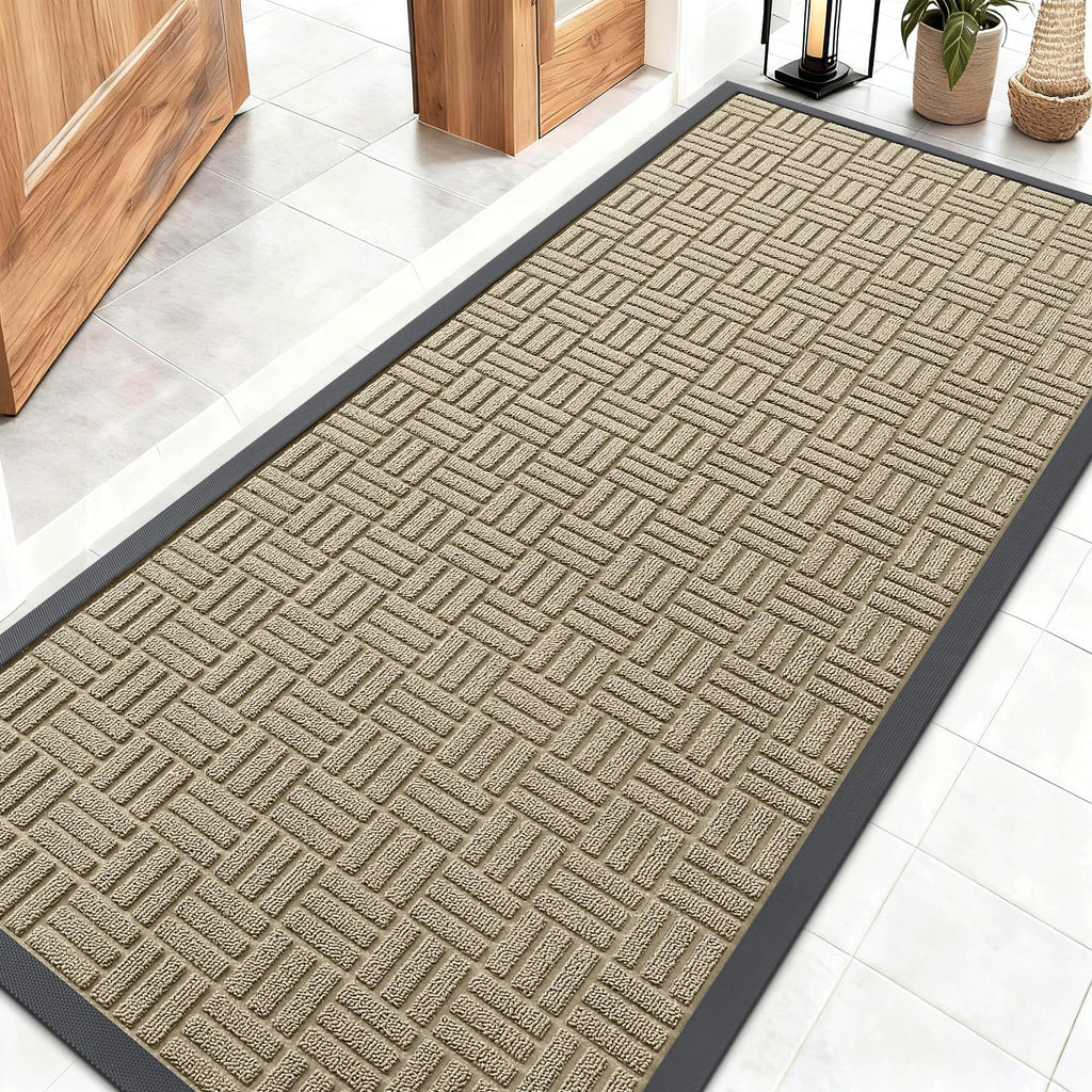 OLANLY Front Door Mat Outside Entrance 29.5x17, Absorbent, Heavy Duty Sturdy Natural Rubber Doormat Indoor Outdoor, Stain and Fade Resistant, Non-Slip Backing Low Profile Floor Mat for Entryway, Grey