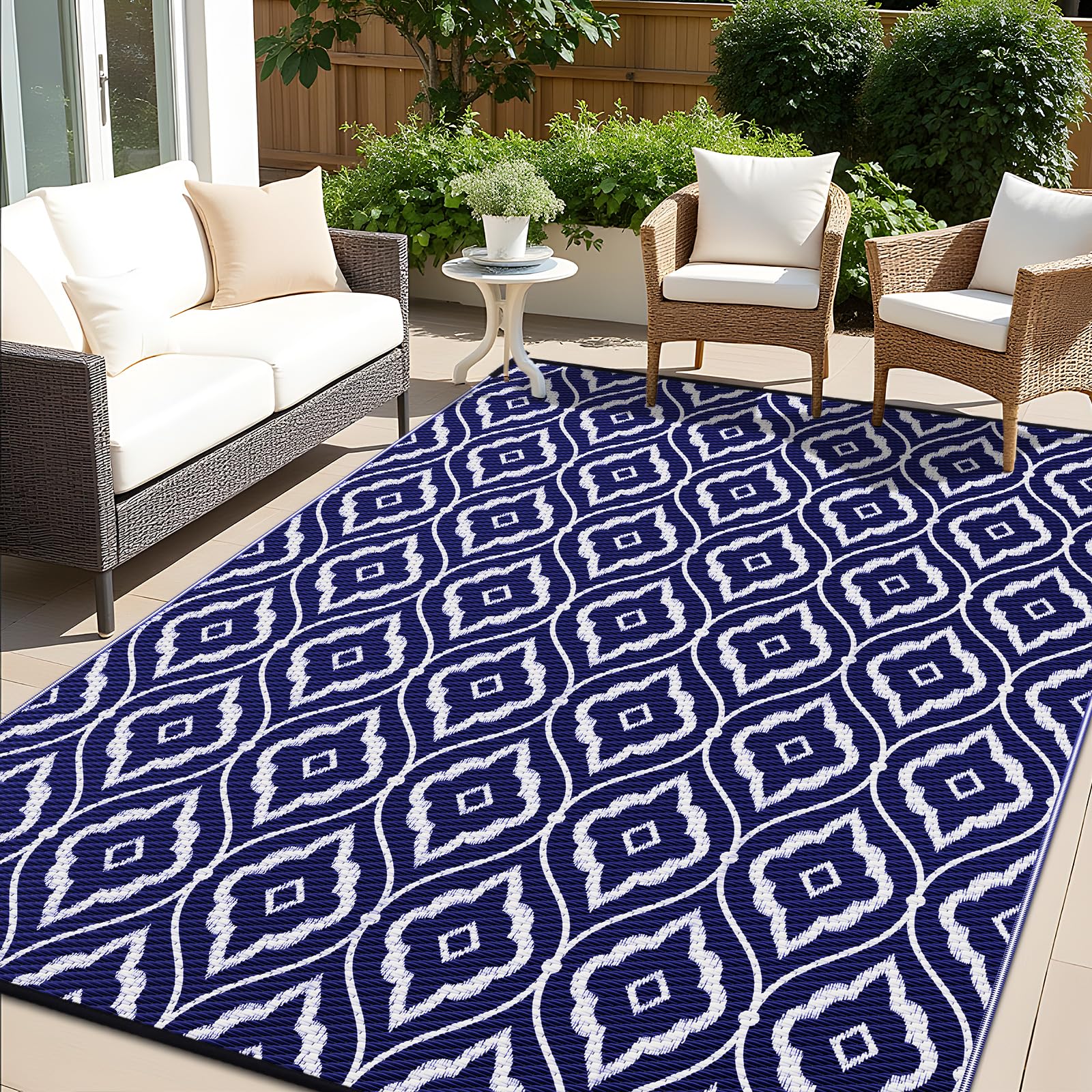 OLANLY Outdoor Rug 5x8 ft Waterproof, Reversible Outdoor Plastic Straw Rug, RV Mat, Indoor Outdoor Carpet Clearance for Patio, Camping, Balcony, Deck, Backyard, Grey & White