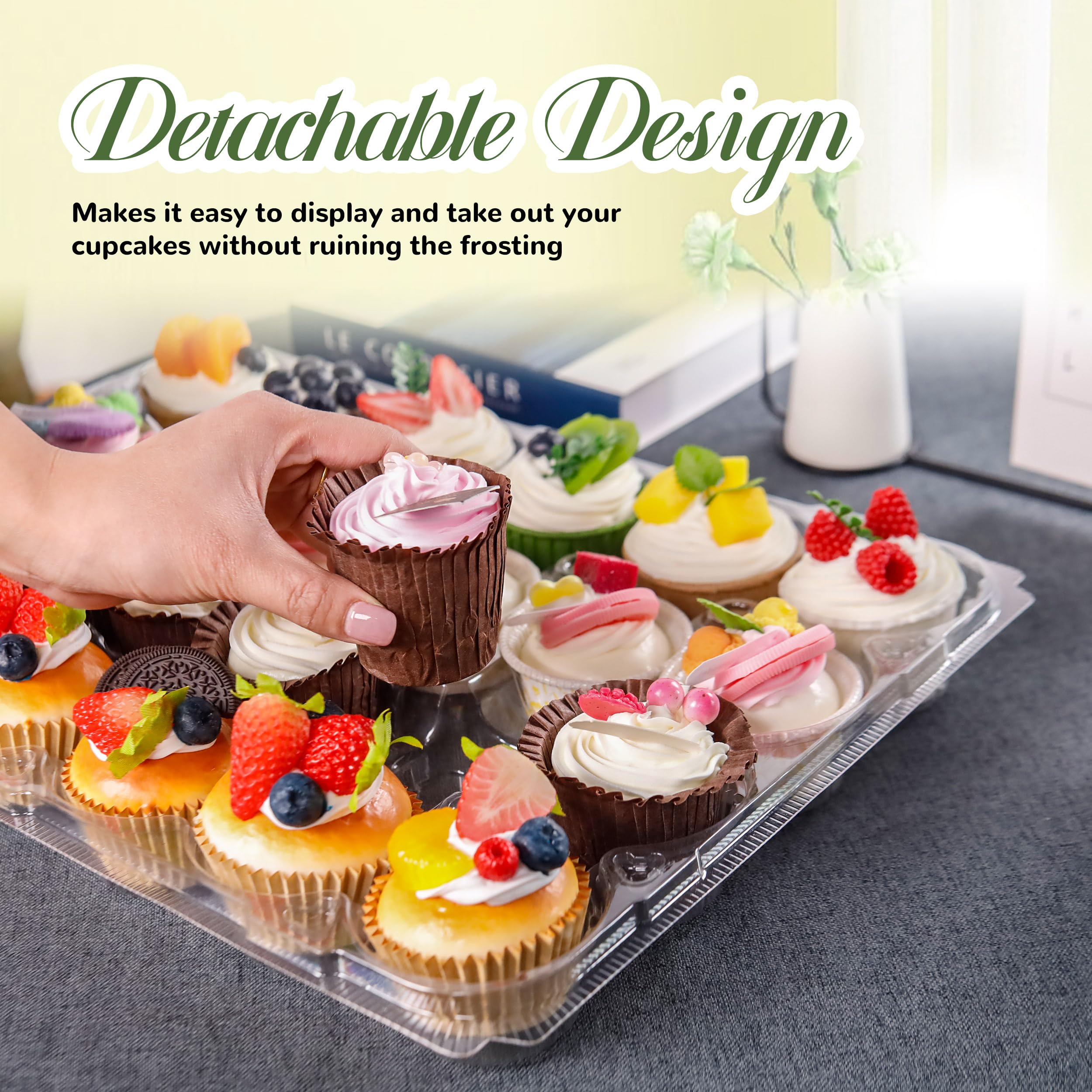 24 Count Cupcake Containers 10 Pack Cupcake Holders Plastic Stackable Cupcake Boxes with Detachable Tall Dome Lids and 240 Liners for 240 Cupcakes, BPA Free, Standard Size