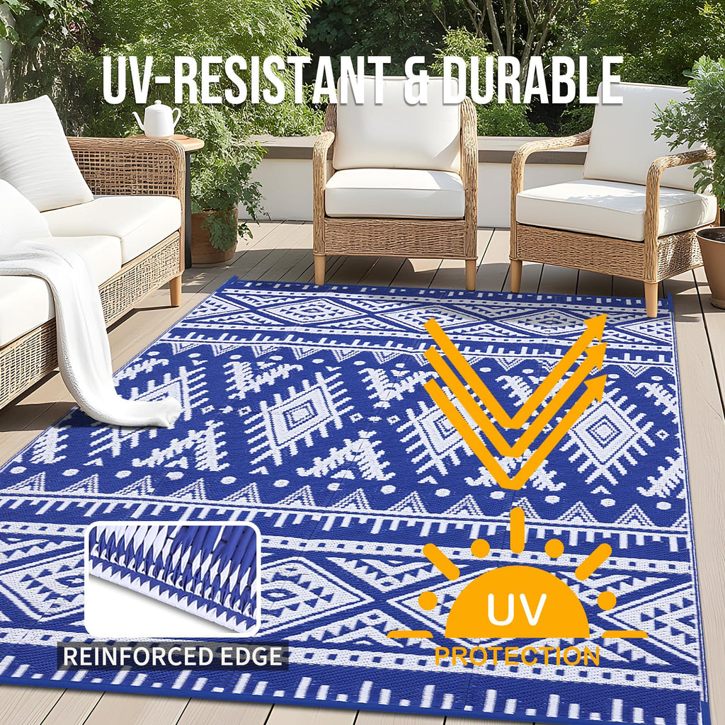 OLANLY Outdoor Rug Waterproof 5x8 ft, Reversible Outdoor Plastic Straw Rug, Boho Patio Rug, Indoor Outdoor Carpet, RV Mat Outside for Patio, Camp, Picnic, Balcony, Deck, Backyard, Black & White