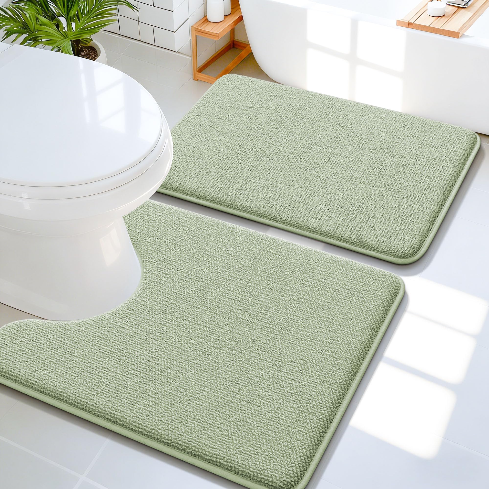 OLANLY Bathroom Rugs Sets 2 Piece, Soft Absorbent Memory Foam Bath Rug Set, Non-Slip, Quick Dry, Machine Washable Bath Mats for Bathroom, Home Decor Accessories (30"x20"+24"x16", Grey)