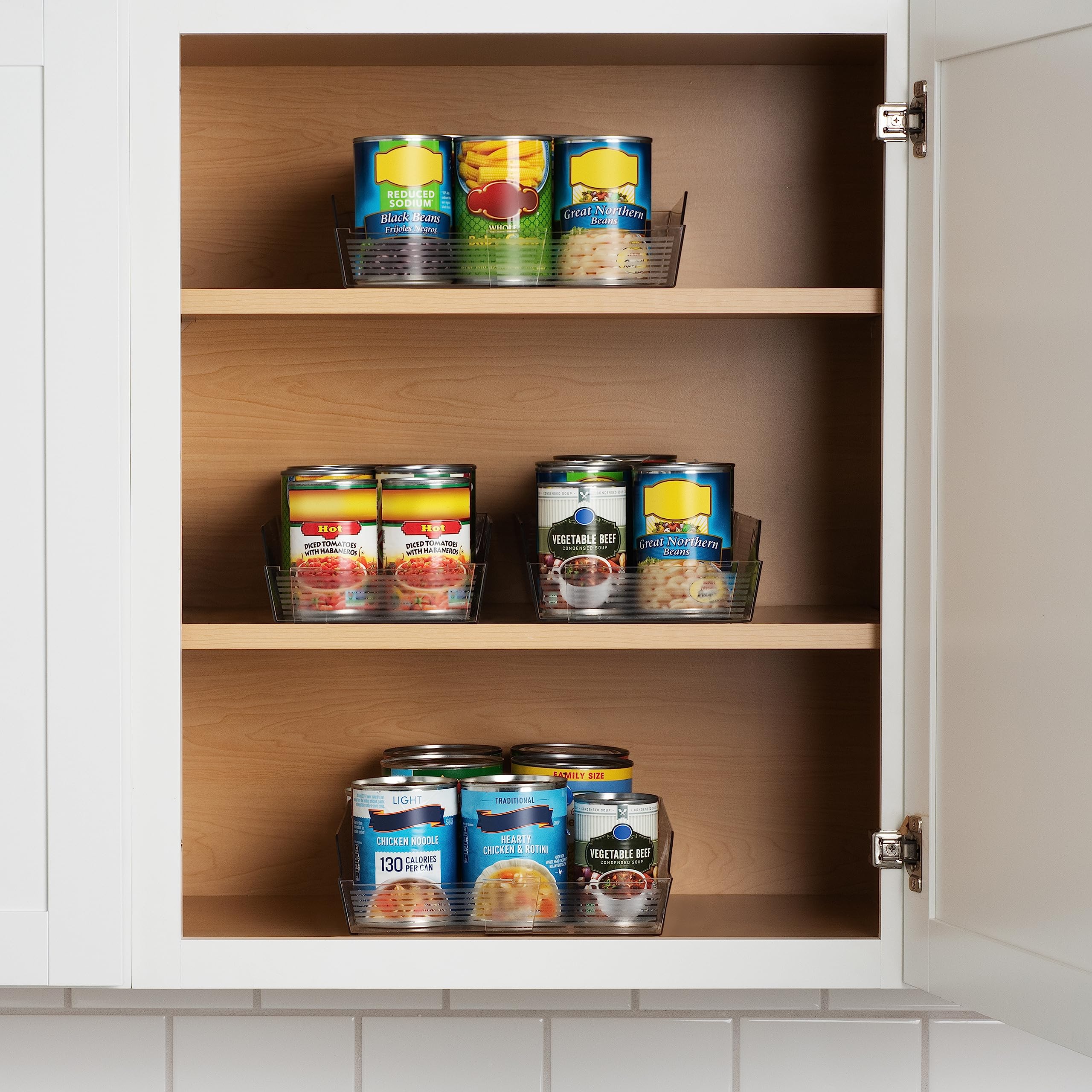 ClearSpace Adjustable Can Organizer for Refrigerator - Expandable Soda Can Dispenser Design Fits Most Cabinets, Pantries, & Refrigerators - Organize Beverages, Soup, & Canned Goods Easily, 4 Pack