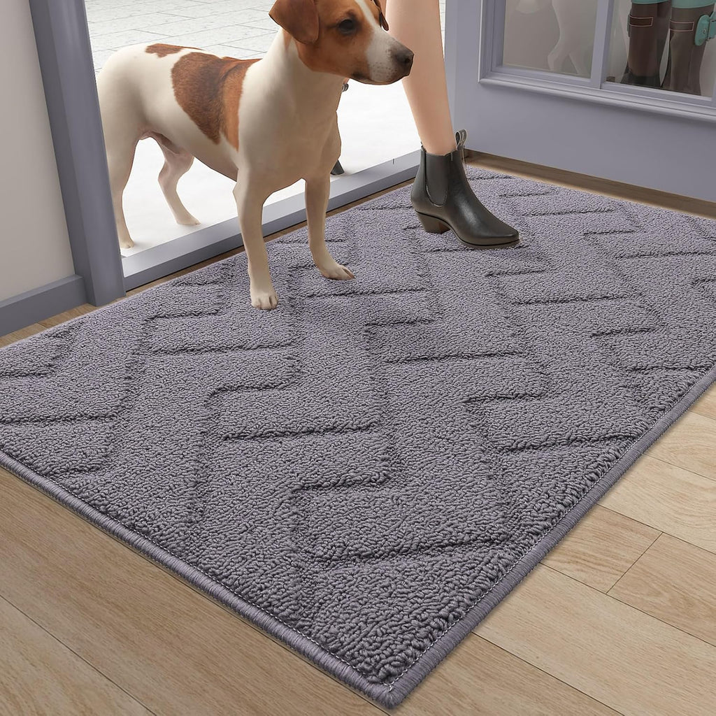OLANLY Indoor Door Mat, 32x20, Dirt Resistant and Absorbent, Sturdy Non-Slip Rubber Backing, Easy to Clean, Washable Low-Profile Doormat for Entryway, Grey