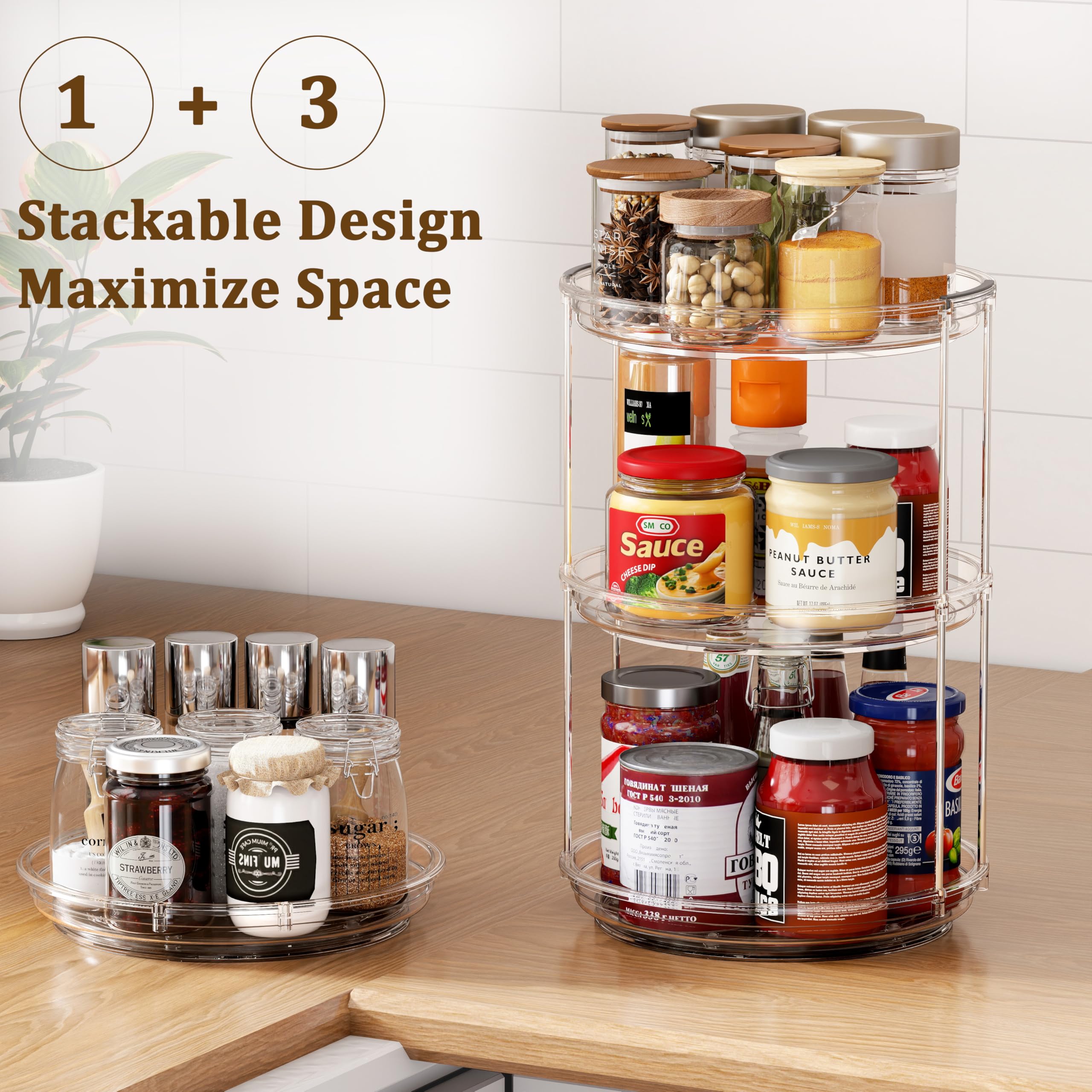 2 Pack 2 Tier Lazy Susan Turntable Organizer 9.25 inch, Rotating Spice Rack Organization for Cabinet, Bathroom, Pantry, Countertop, Kitchen, Vanity, Medicine Cabinet Organizer, Clear