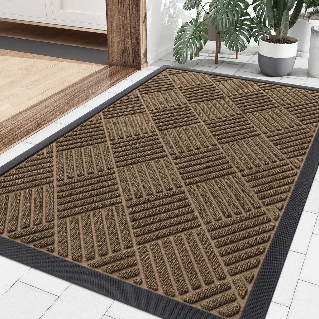 Smiry Front Door Mat Outside Entrance, Heavy Duty Outdoor Indoor Natural Rubber Doormat, Non Slip, Trap Dirt and Moisture, Easy Clean, Low Profile Patio Porch Entryway Mat, 29.5x17, Grey
