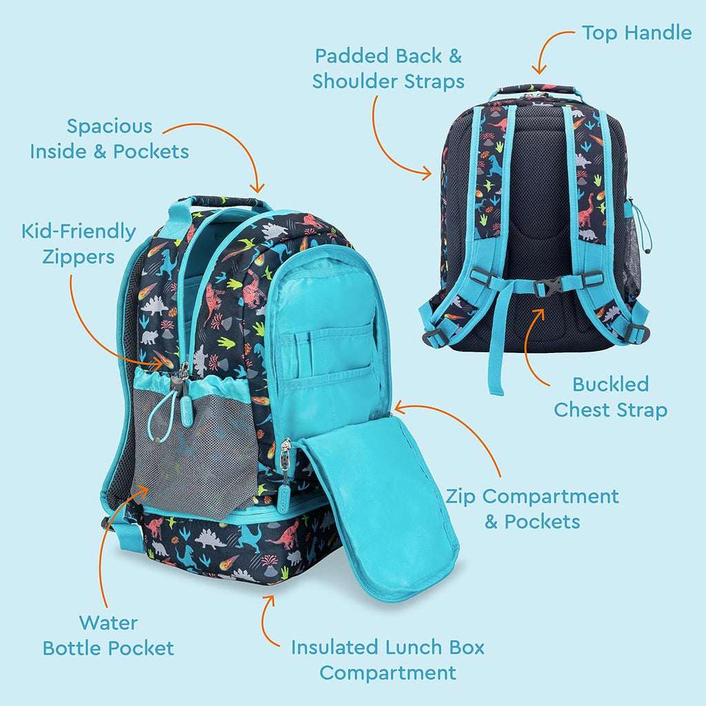 Bentgo 2-in-1 Backpack & Insulated Lunch Bag Set With Stainless Steel Water Bottle (Dinosaur)