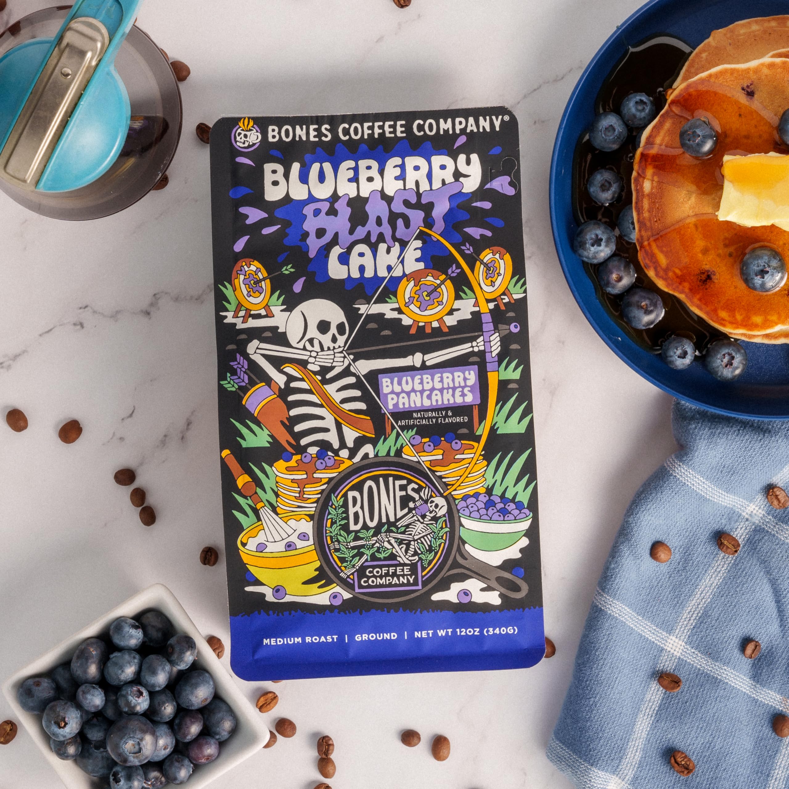 Bones Coffee Company Salty Siren, Sea Salted Caramel Chocolate Flavored Coffee, Medium Roast Low Acid Arabica Beans Compatible with Auto drip and French Press Coffee Maker, 12 Oz Whole Bean