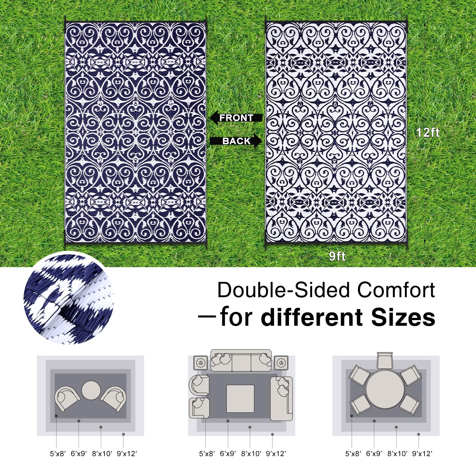 OLANLY Outdoor Rug 5x8 ft Waterproof, Reversible Outdoor Plastic Straw Rug, RV Mat, Indoor Outdoor Carpet Clearance for Patio, Camping, Balcony, Deck, Backyard, Grey & White