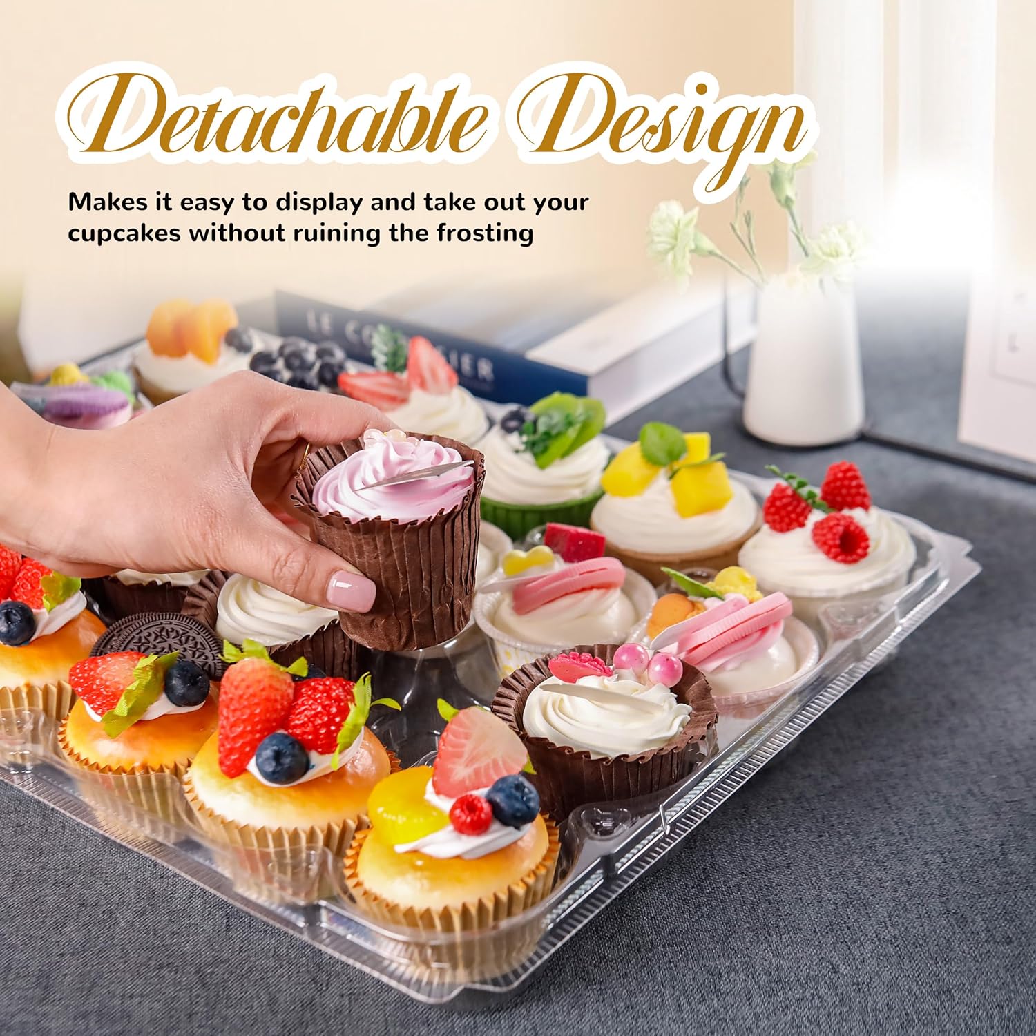 24 Count Cupcake Containers 10 Pack Cupcake Holders with Detachable Tall Dome Lids Clear Plastic Stackable Cupcake Boxes for 240 Cupcakes, BPA Free, Standard Size