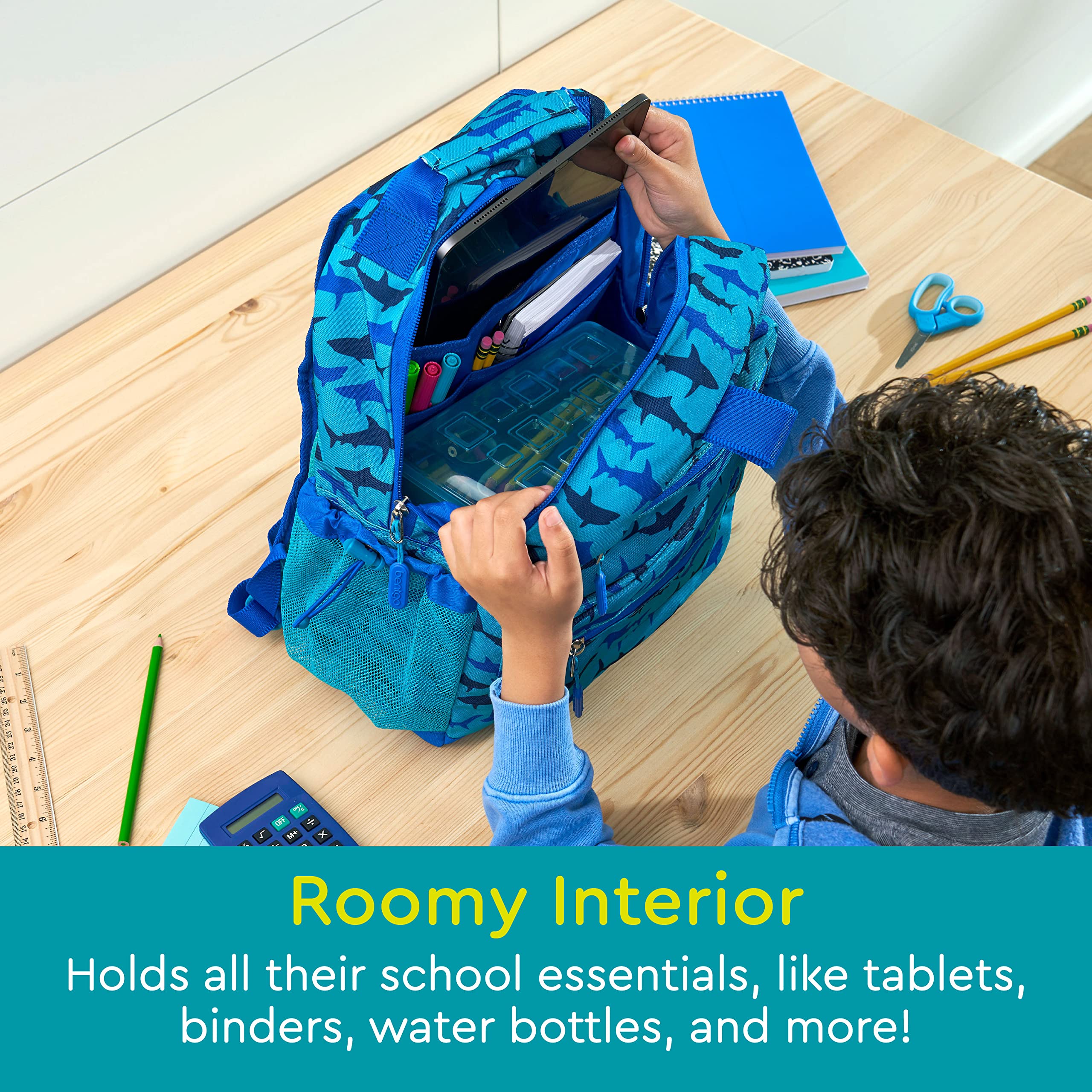 Bentgo Kids Backpack - Lightweight 14” Backpack in Fun Prints for School, Travel, & Daycare, Ideal for Ages 4+, Roomy Interior, Durable & Water-Resistant Fabric, & Loop for Lunch Bag (Trucks)