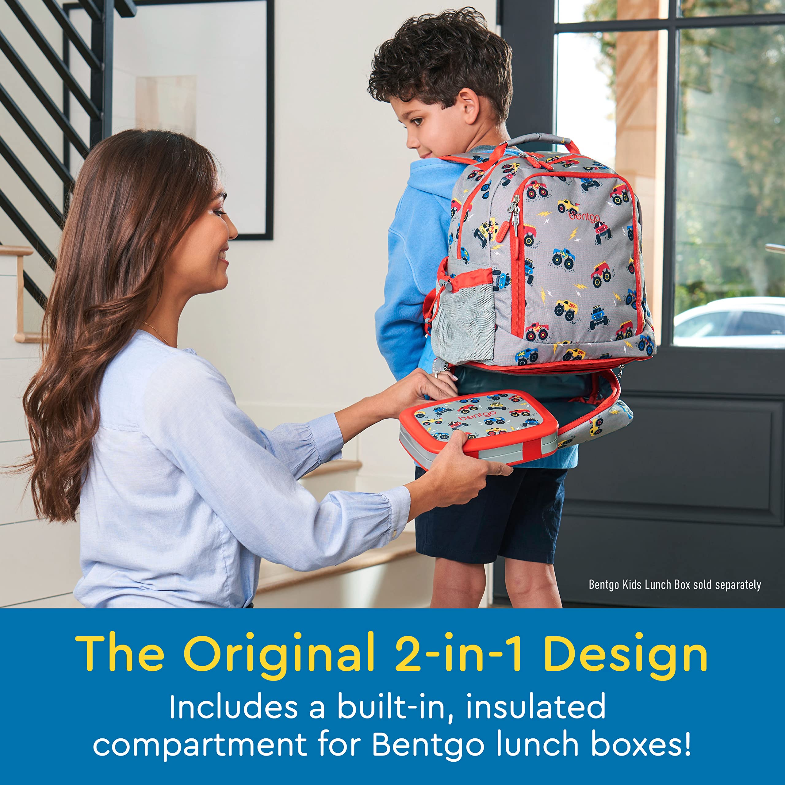 Bentgo Kids 2-in-1 Backpack & Insulated Lunch Bag - Durable 16” Backpack & Lunch Container in Unique Prints for School & Travel - Water Resistant, Padded & Large Compartments (Dinosaur)