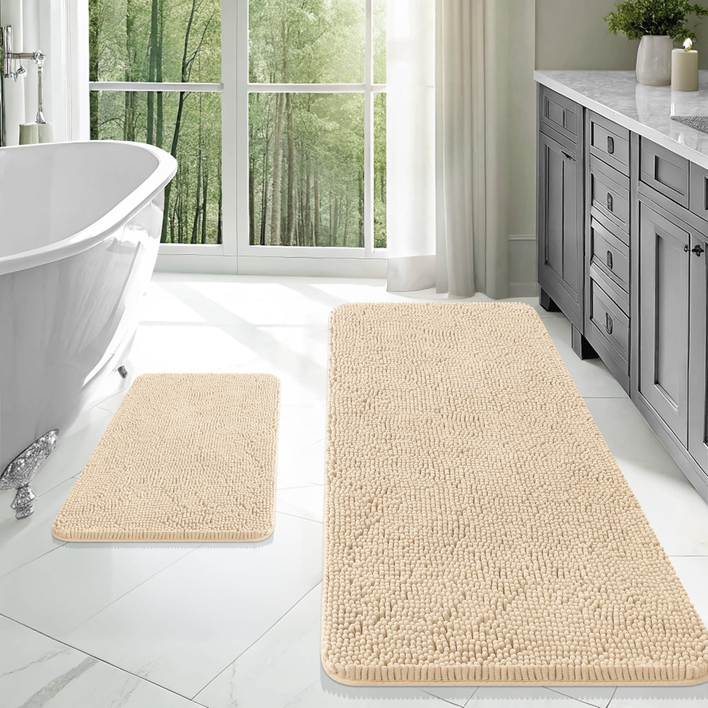 OLANLY Bathroom Rugs Sets 2 Piece, Soft Absorbent Chenille Bath Mats and U-Shaped Contour Toilet Mat Area Rug Set, Machine Washable Bath Carpet, Home Decor Accessories(30"x20"+24"x20", Grey)