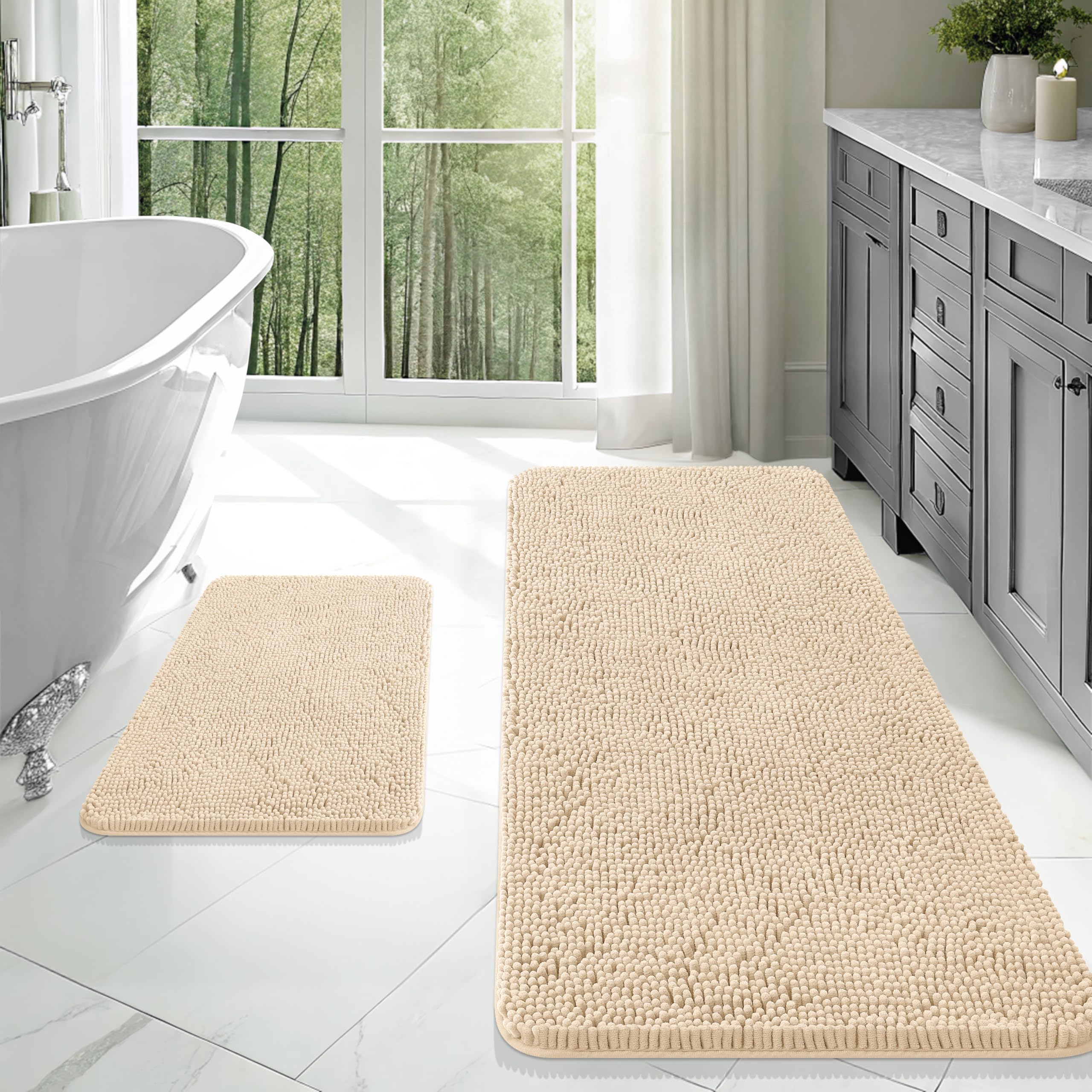 OLANLY Bathroom Rugs Sets 2 Piece, Soft Absorbent Chenille Bath Mats and U-Shaped Contour Toilet Mat Area Rug Set, Machine Washable Bath Carpet, Home Decor Accessories(30"x20"+24"x20", Grey)