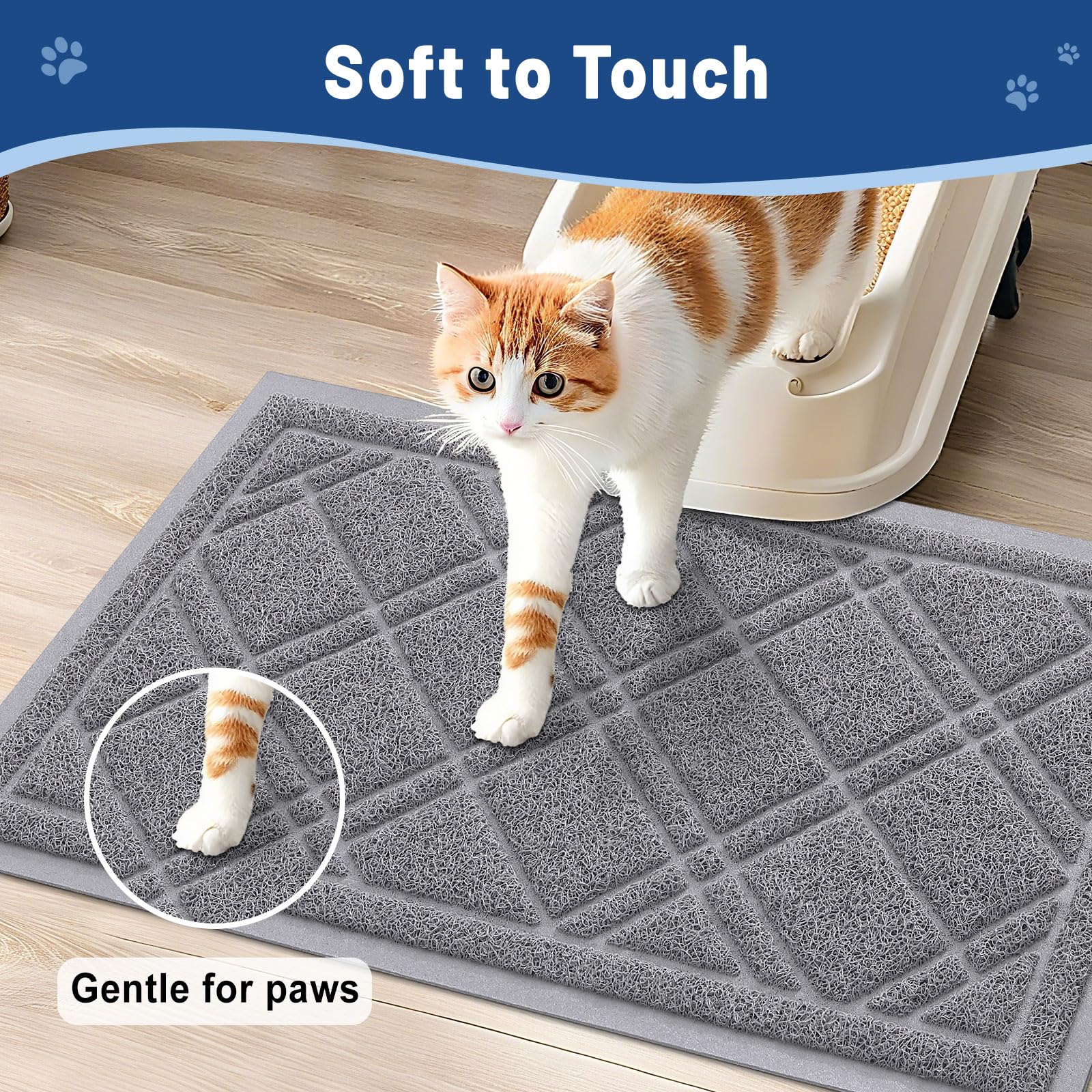 Smiry Cat Litter Box Mat 30x17, Non-Slip Water Resistant Litter Trapping Mat, Easy Clean Less Waste and Urine-Locking Cat Carpet for Indoor, Grey