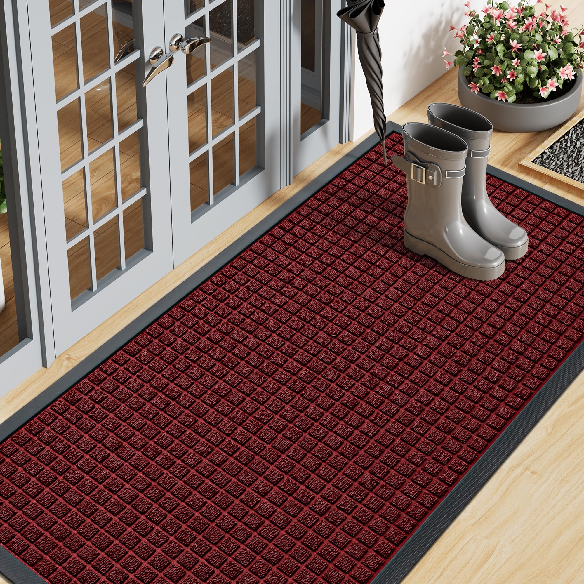 Smiry Front Door Mat Outside Entrance, Heavy Duty Natural Rubber Doormat, Non Slip, Trap Dirt and Moisture, Easy Clean, Low Profile Welcome Floor Mats for Indoor Outdoor Entry, 29.5x17 Inch, Black