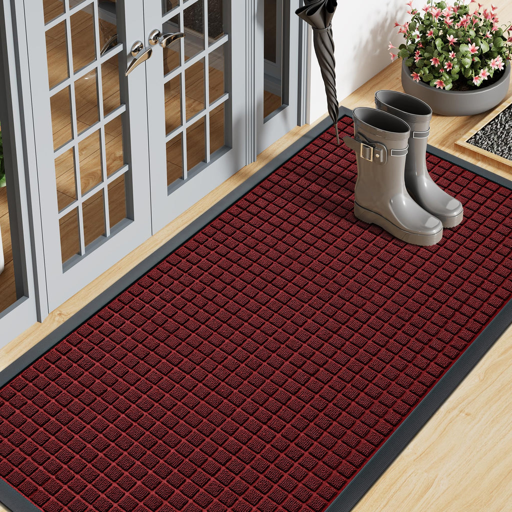 Smiry Front Door Mat Outside Entrance, Heavy Duty Natural Rubber Doormat, Non Slip, Trap Dirt and Moisture, Easy Clean, Low Profile Welcome Floor Mats for Indoor Outdoor Entry, 29.5x17 Inch, Black
