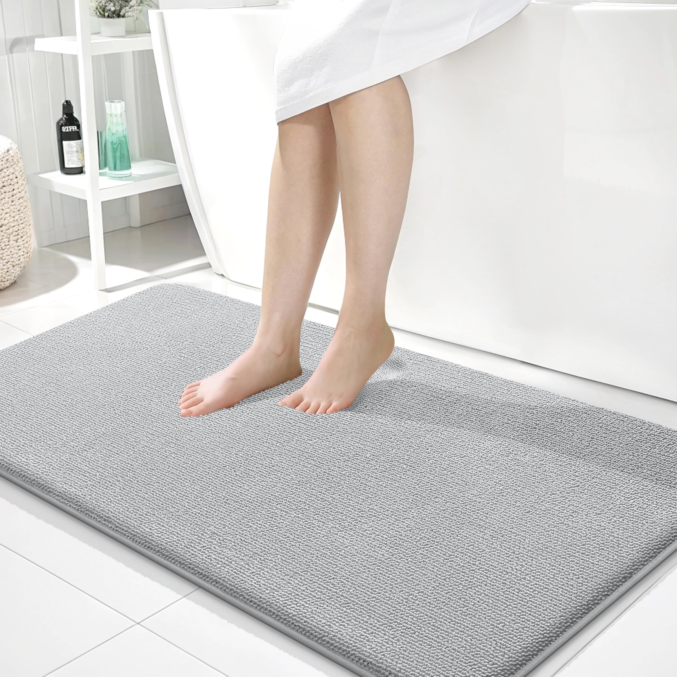 OLANLY Thick Memory Foam Bath Mat Rug 30x20, Extra Soft Absorbent Bathroom Rugs, Quick Dry Bath Mats, Non-Slip, Machine Washable Carpet for Bathroom, Tub and Shower, Home Decor Accessories, Grey